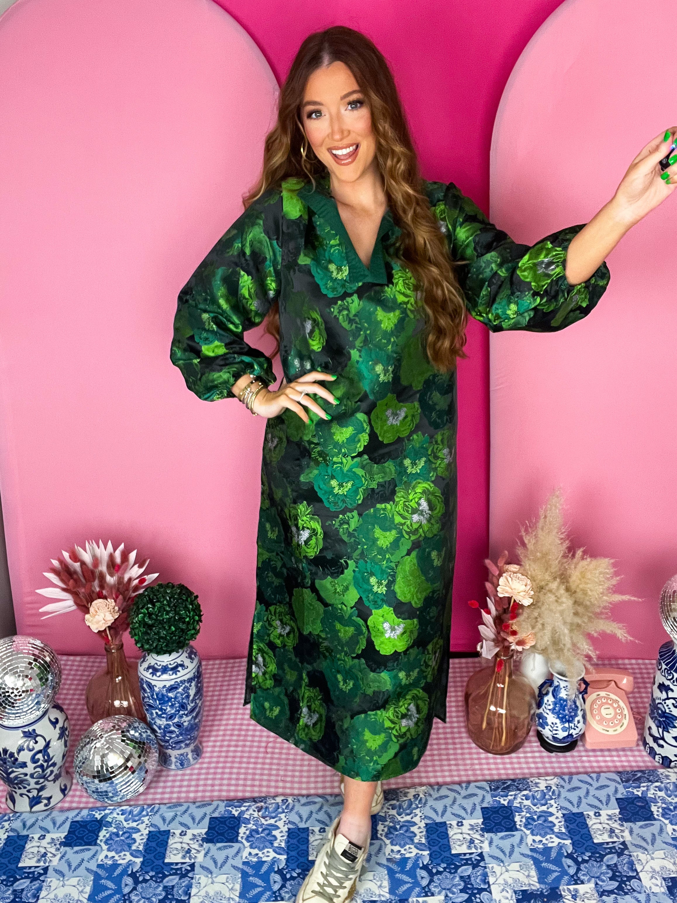 Elizabeth Green Jacquard Dress