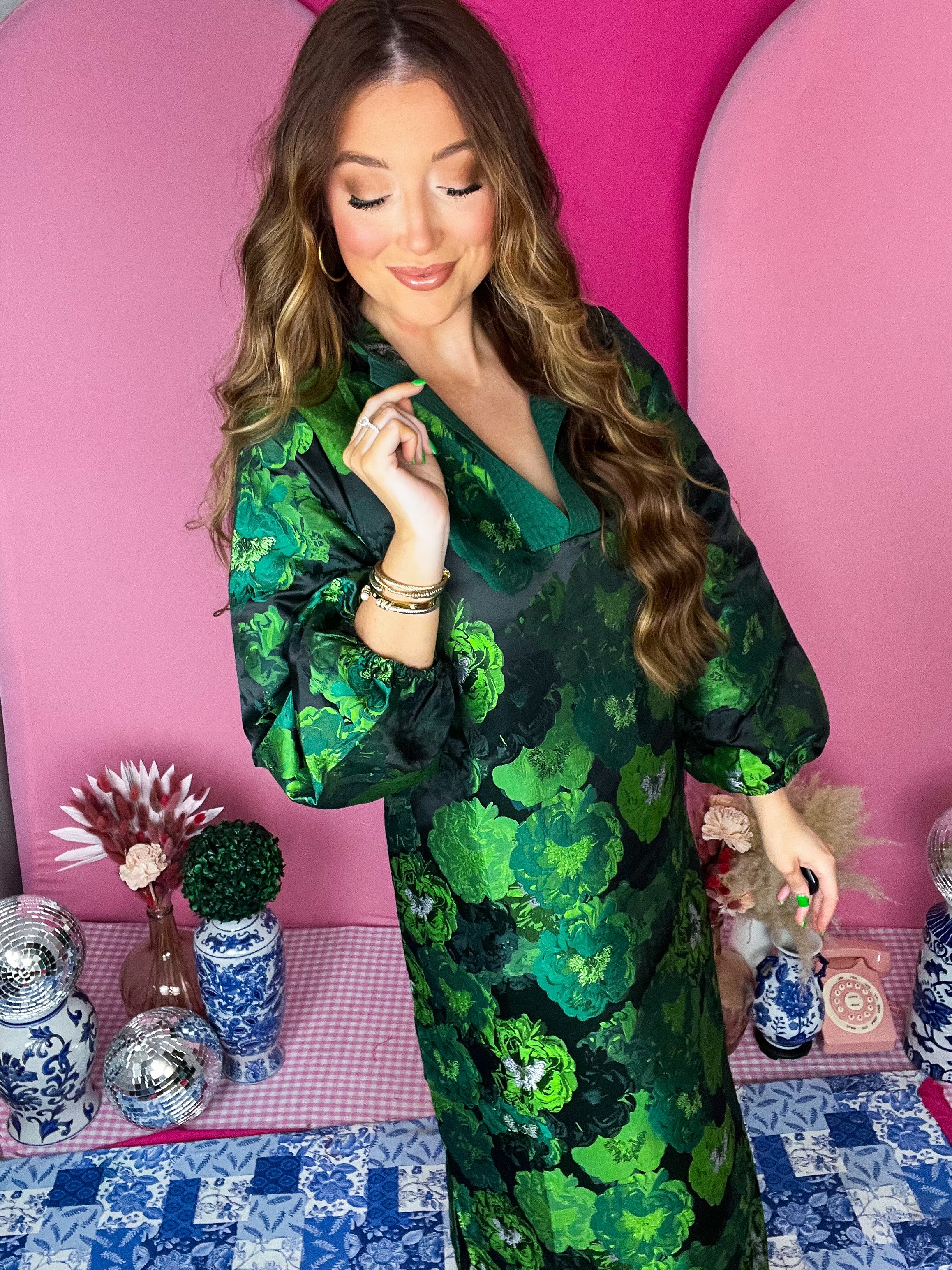 Elizabeth Green Jacquard Dress