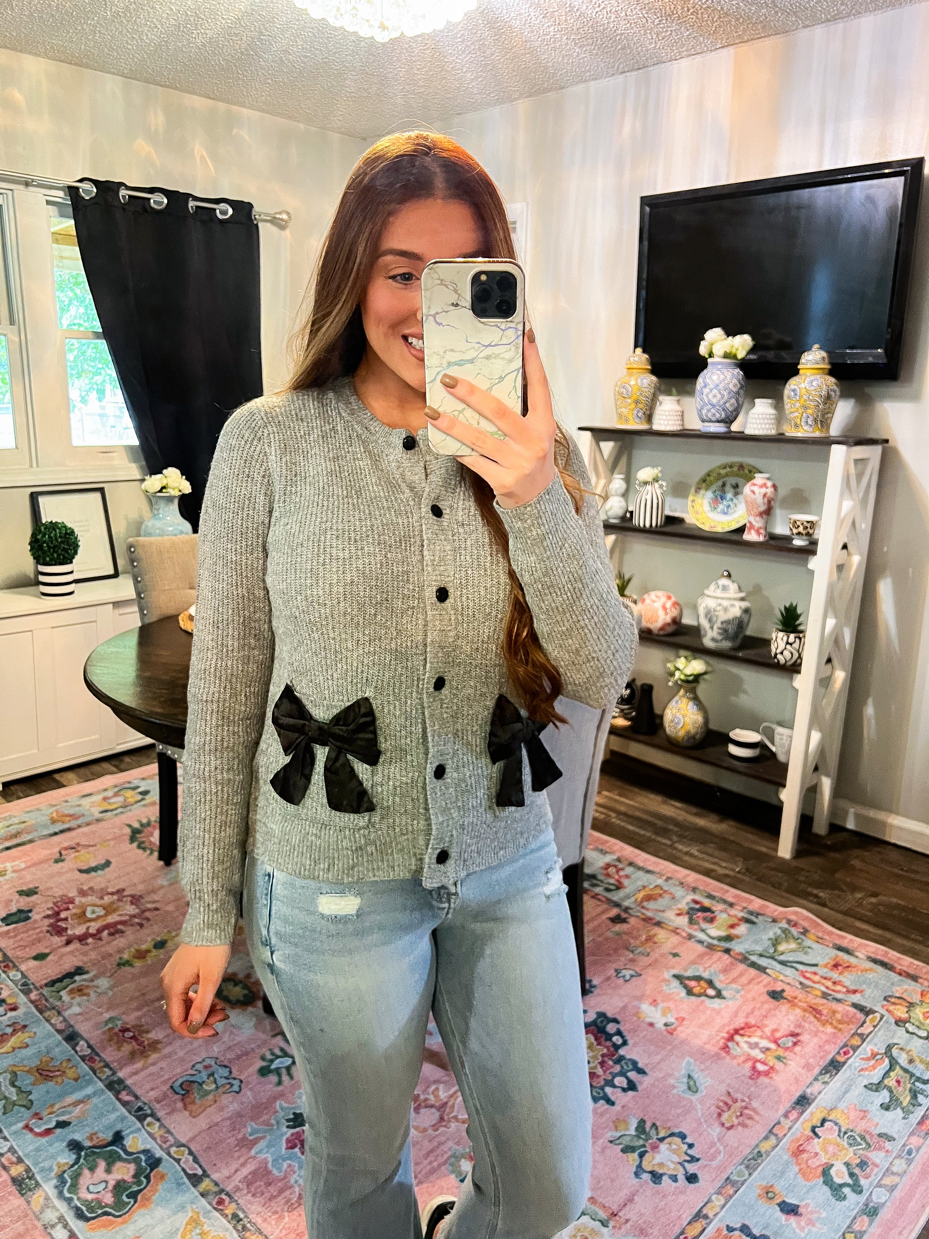 Amanda Grey Bow Cardigan
