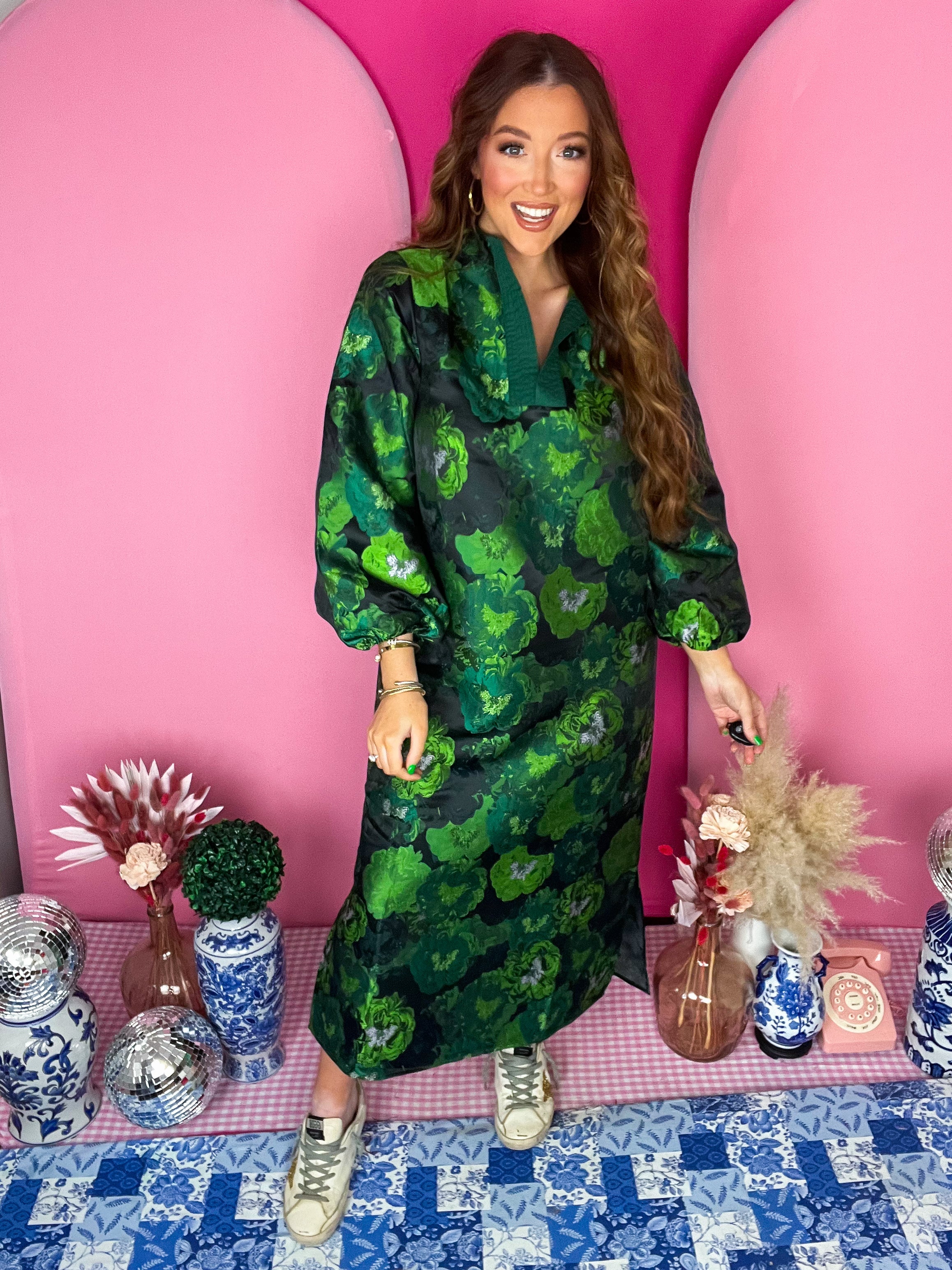 Elizabeth Green Jacquard Dress