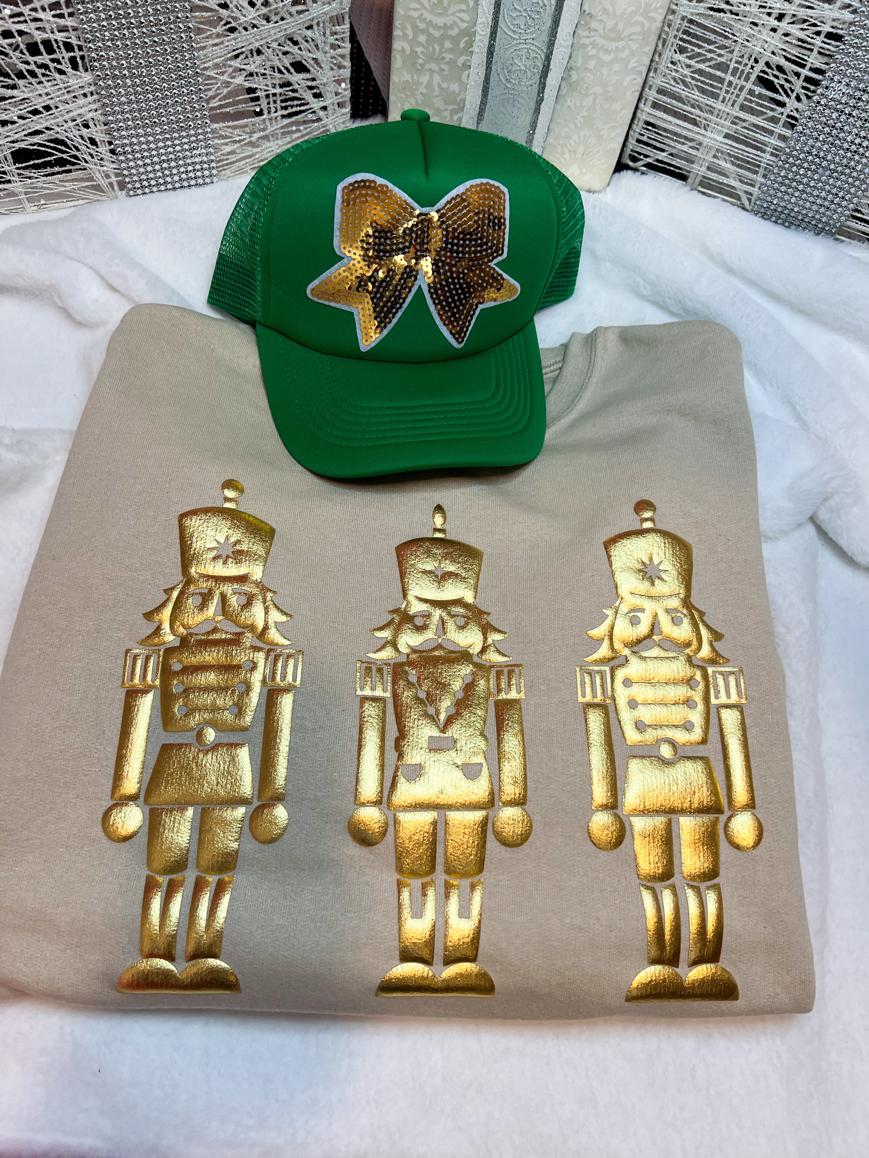 Sandstone Metallic Puff Nutcracker Sweatshirt