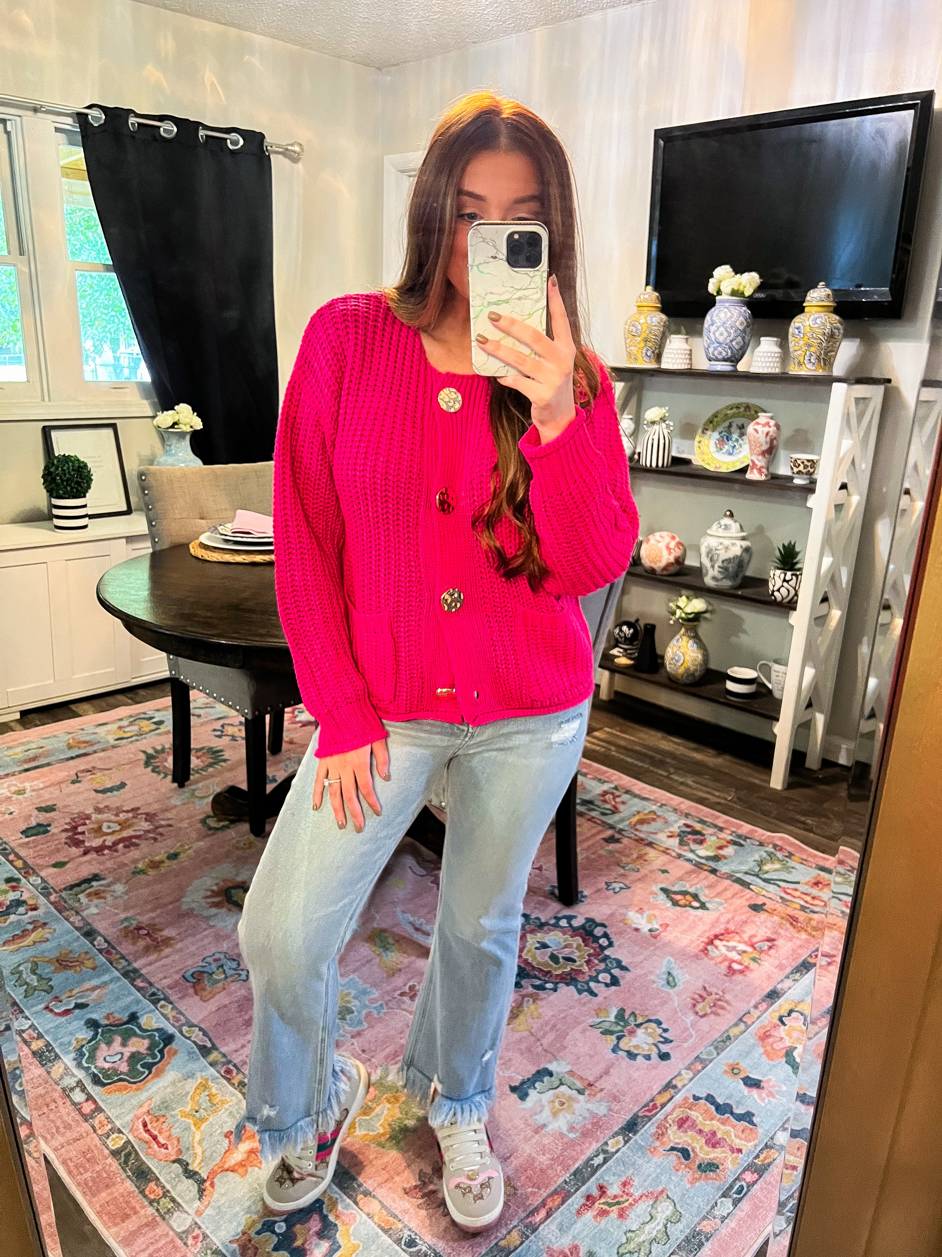 Hot Pink Gold Accent Sweater