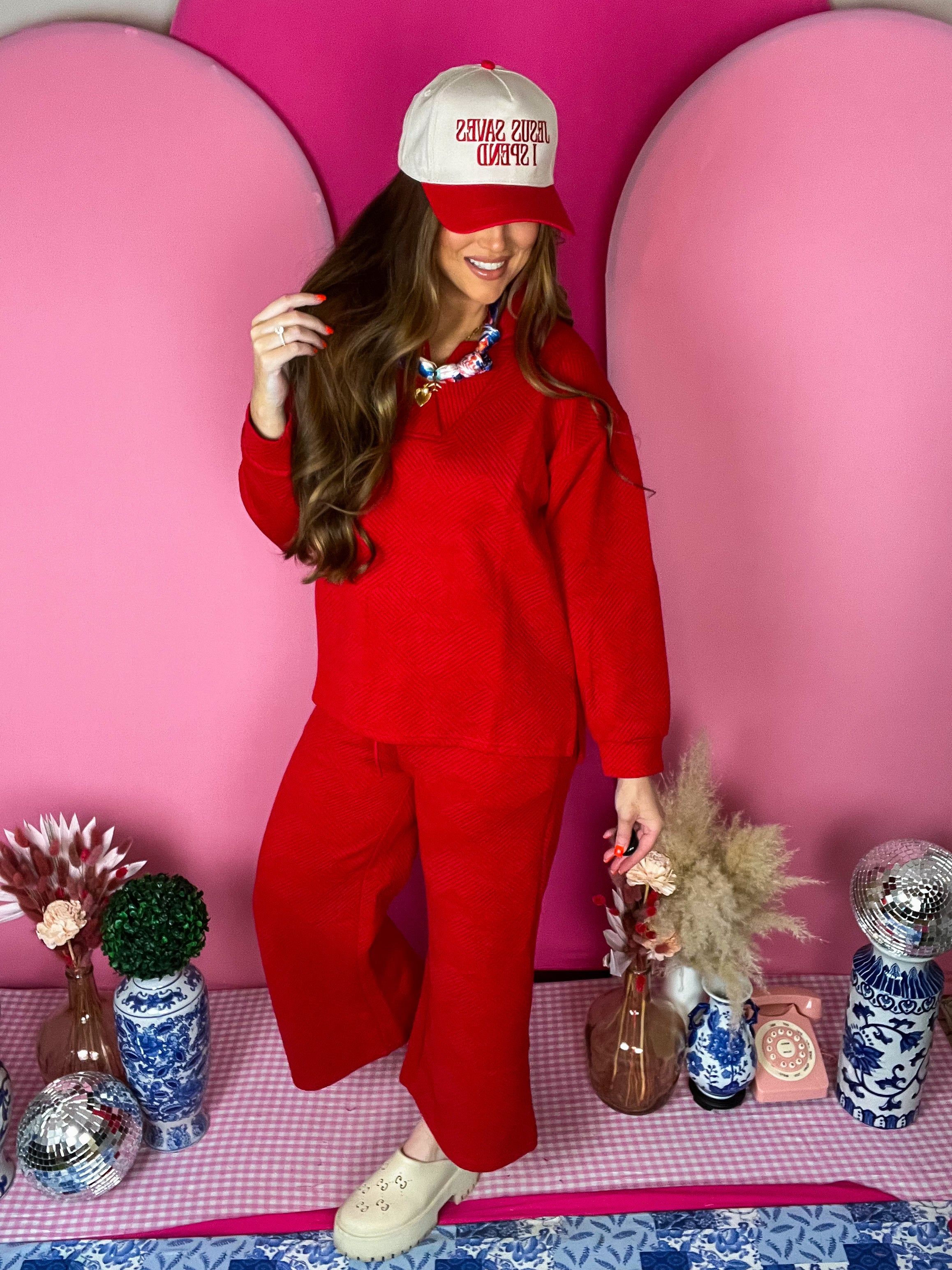 Red Collared Texture Top