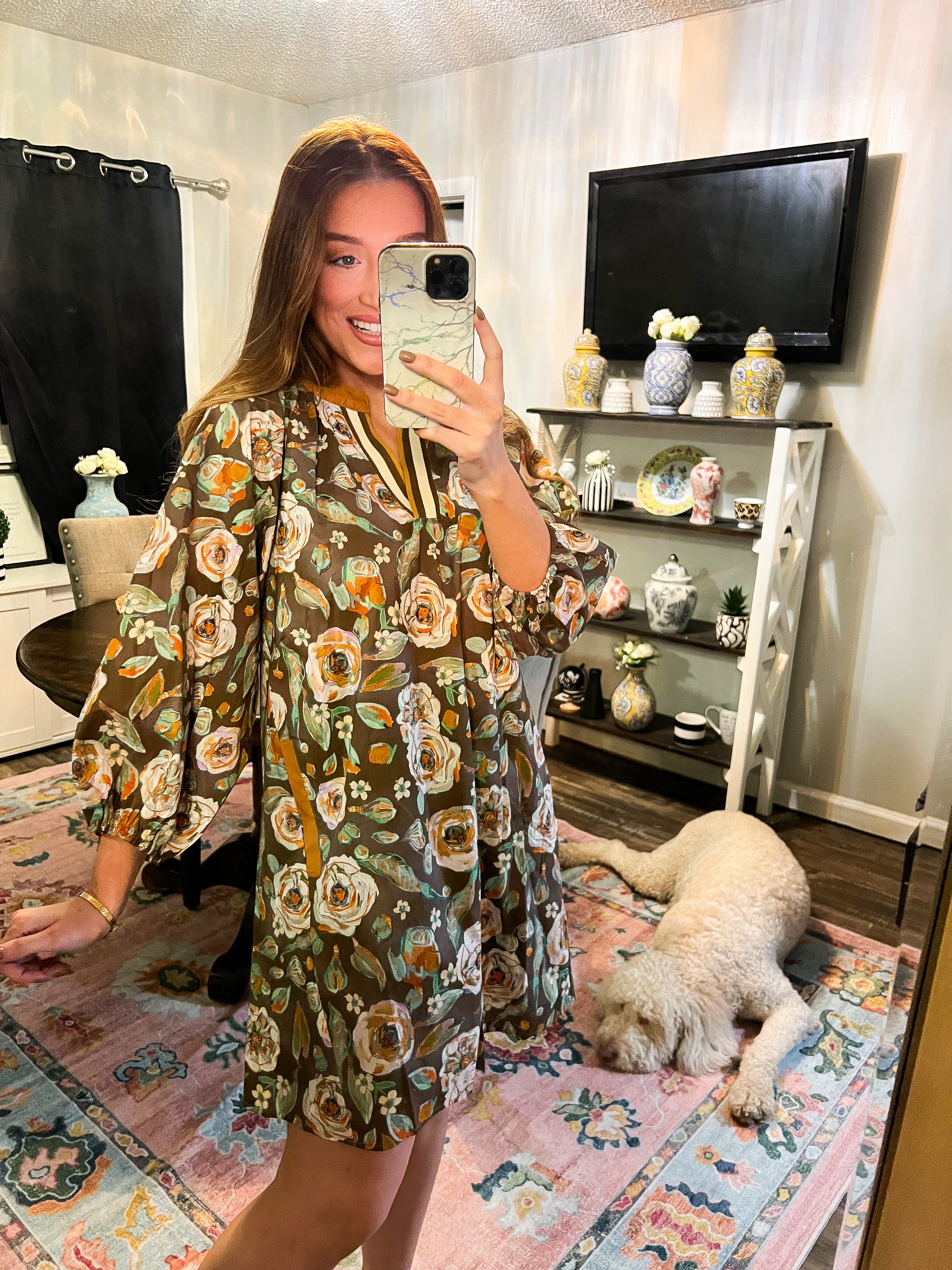 Lauren Olive Floral Dress