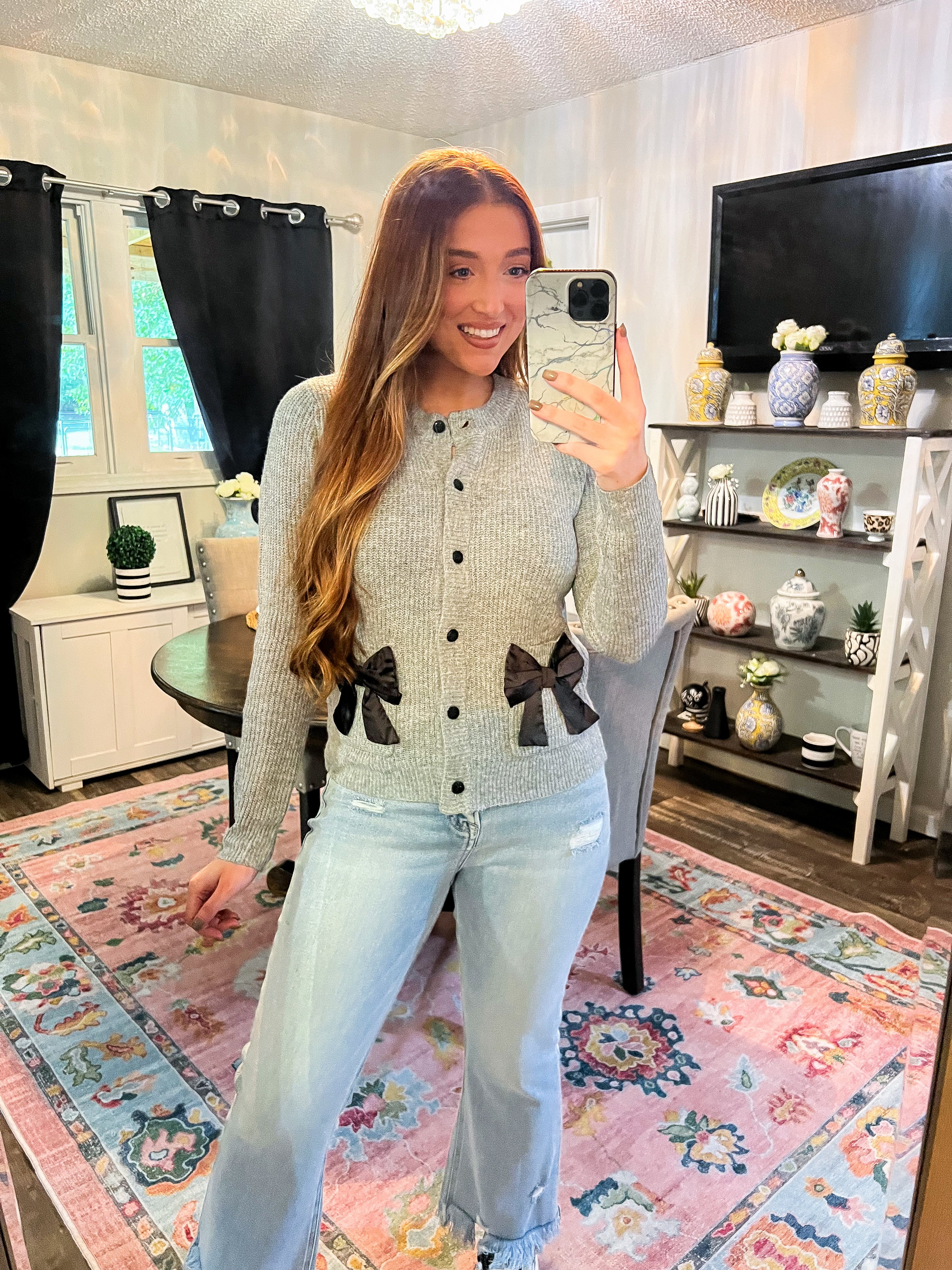 Amanda Grey Bow Cardigan