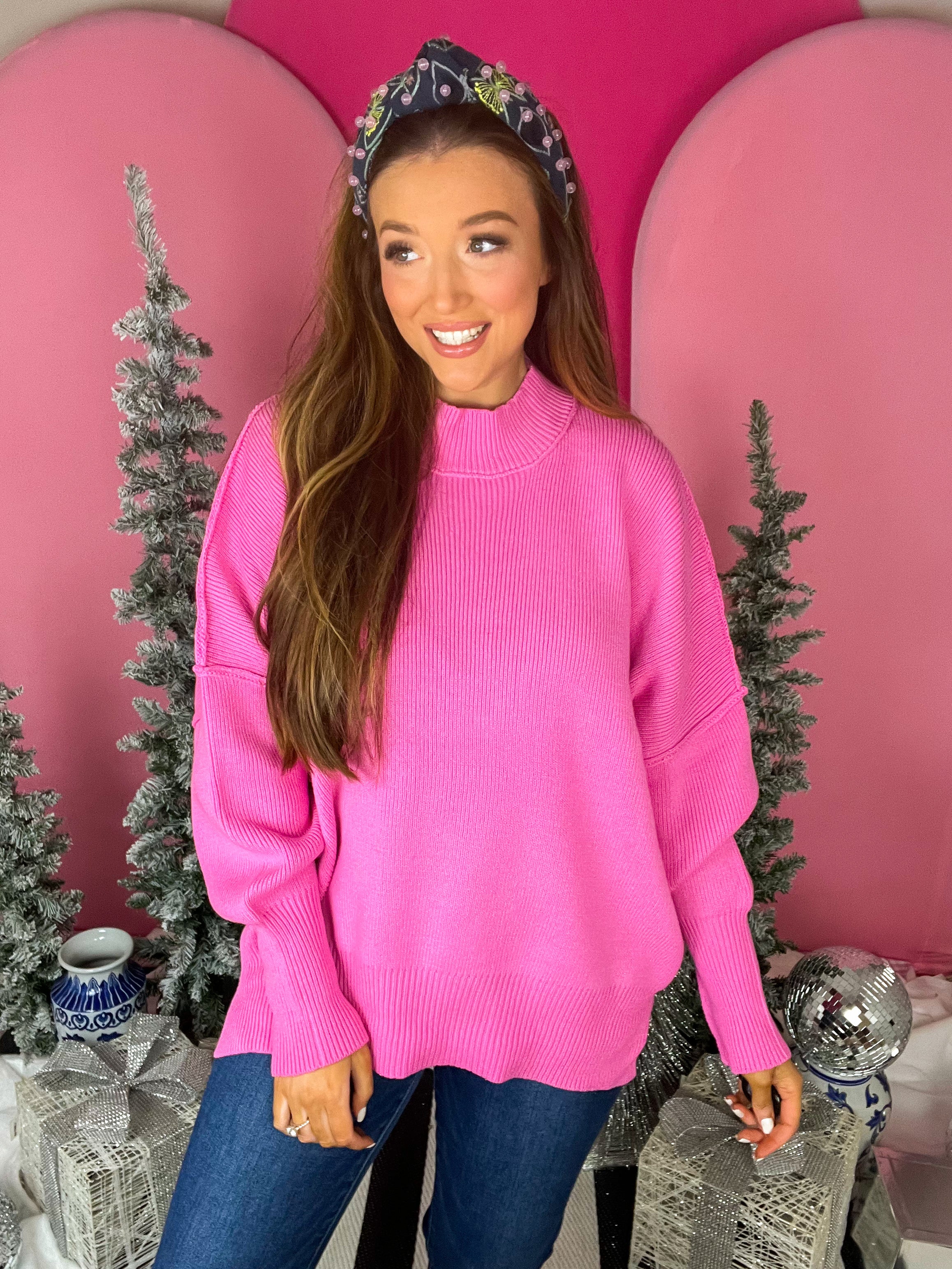 Oversized Side Slit Candy Pink Sweater