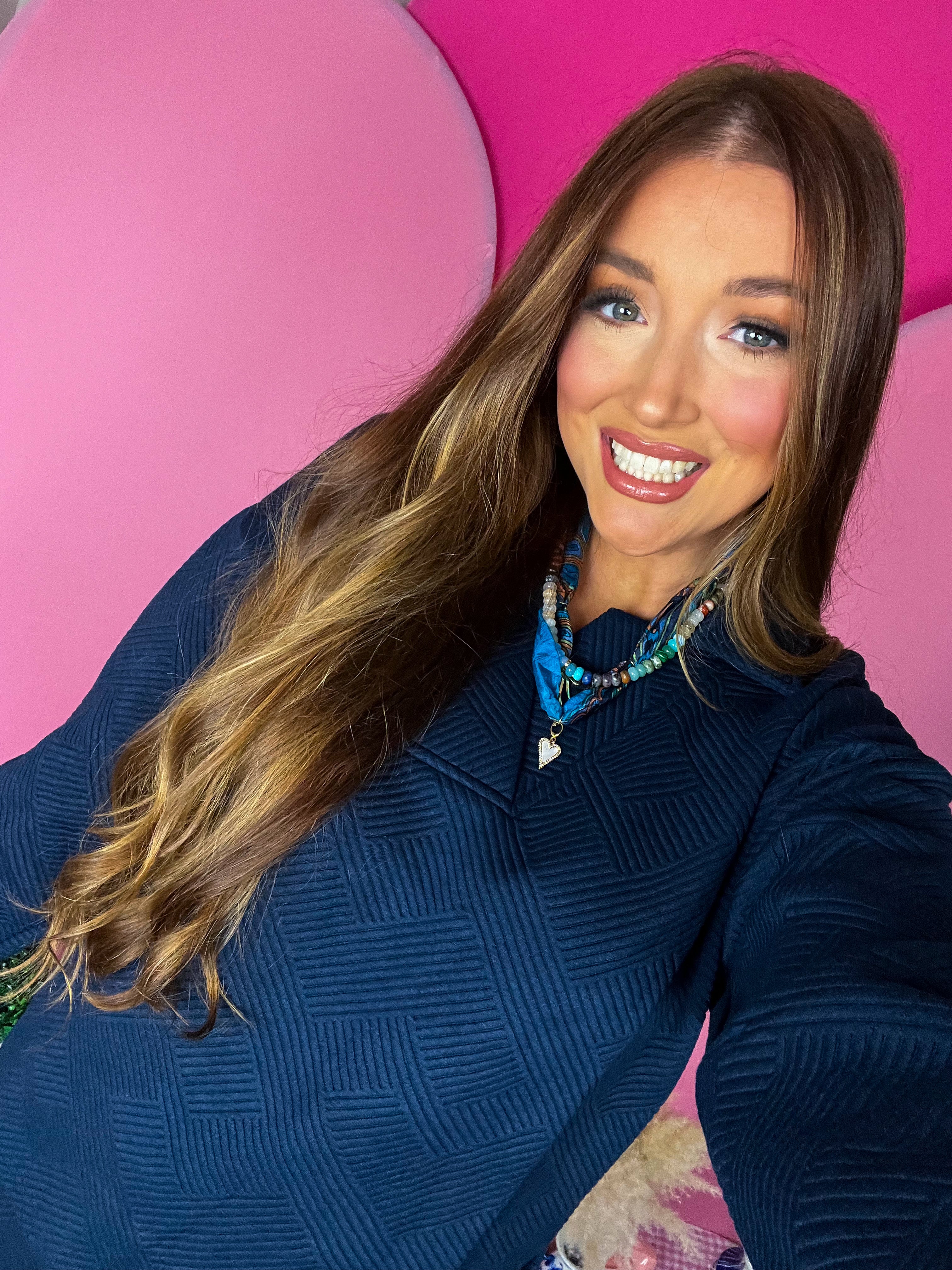 Navy Collared Texture Top