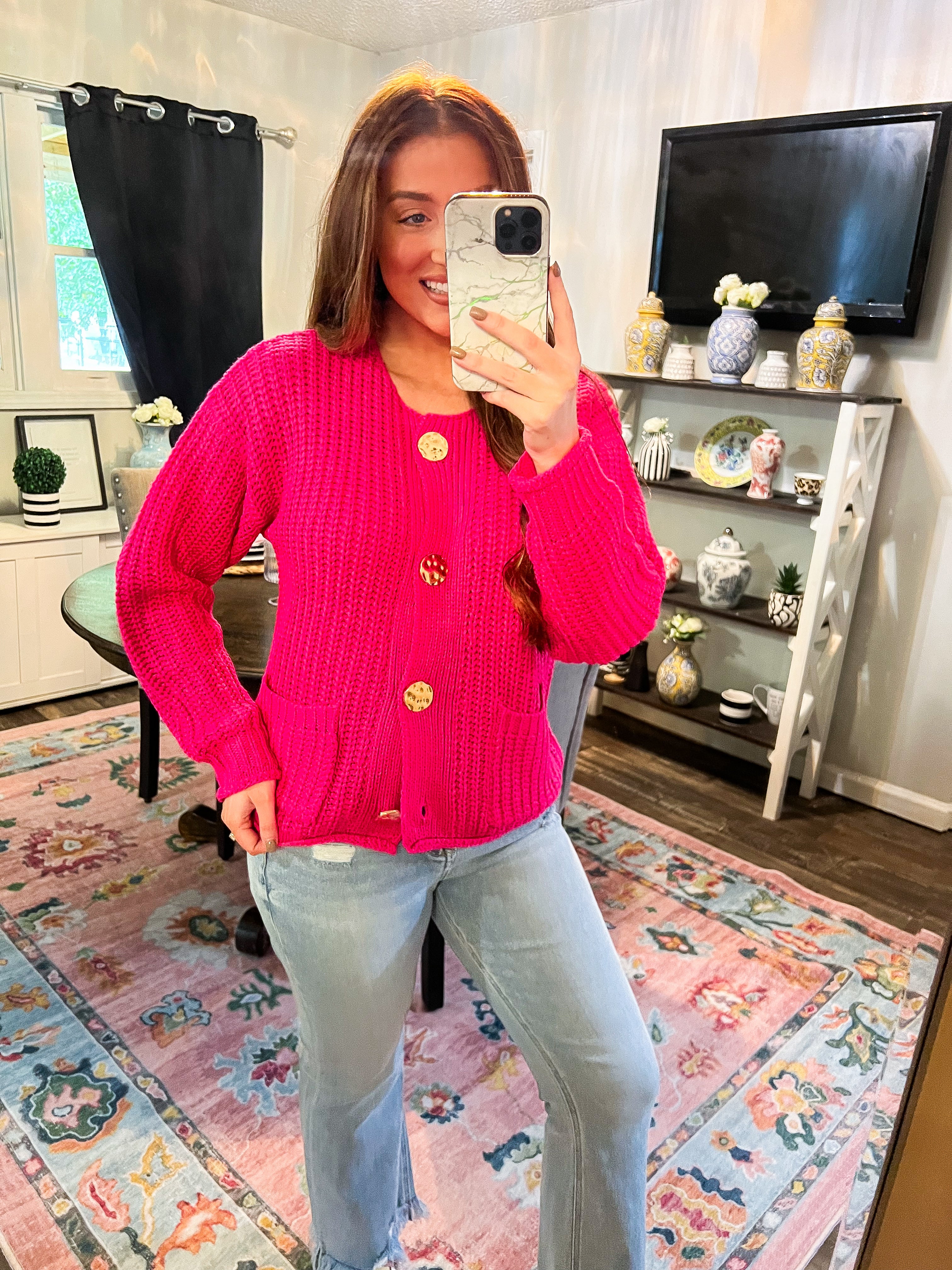 Hot Pink Gold Accent Sweater