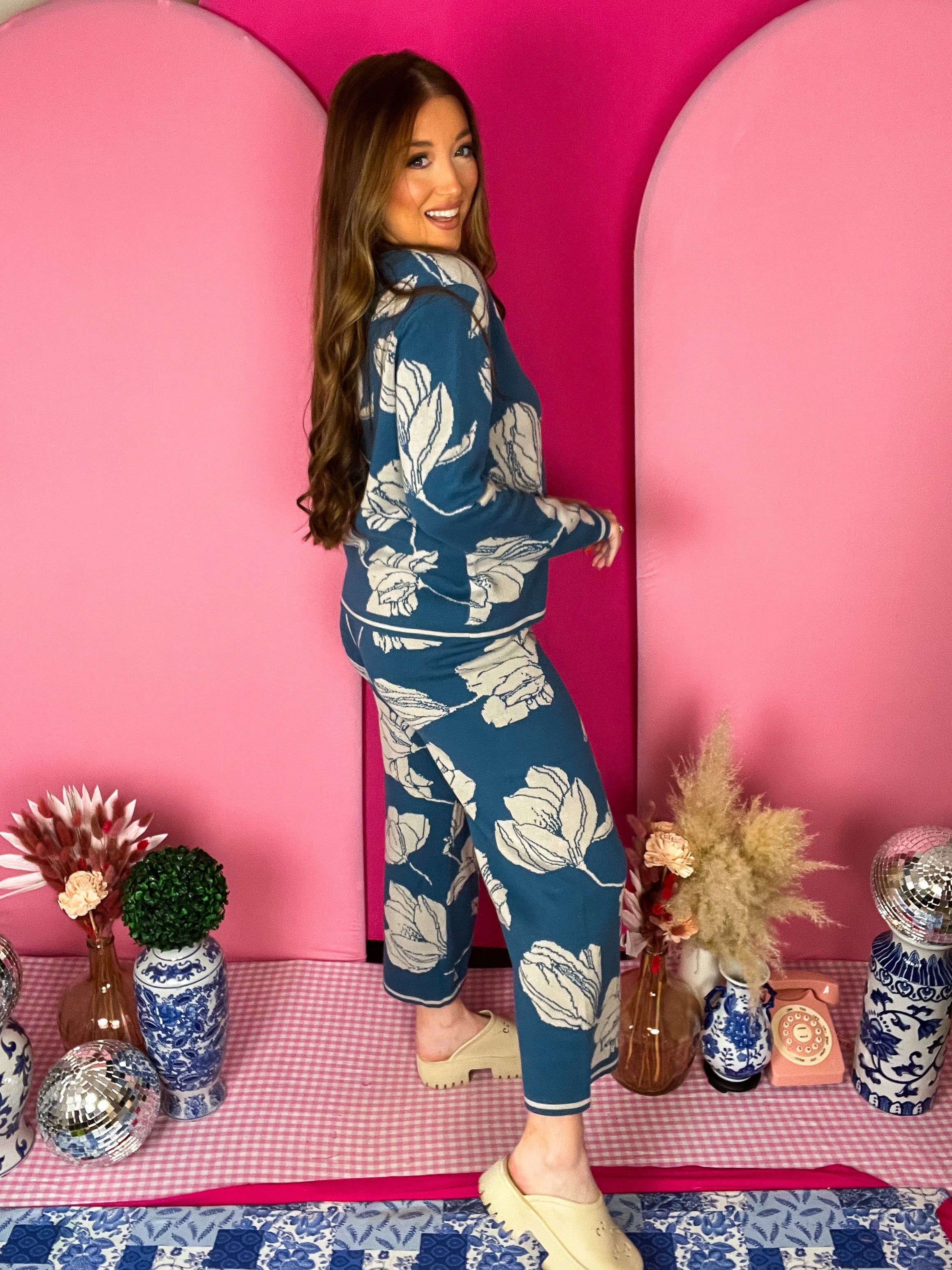 Blue  Jacquard Sweater Top