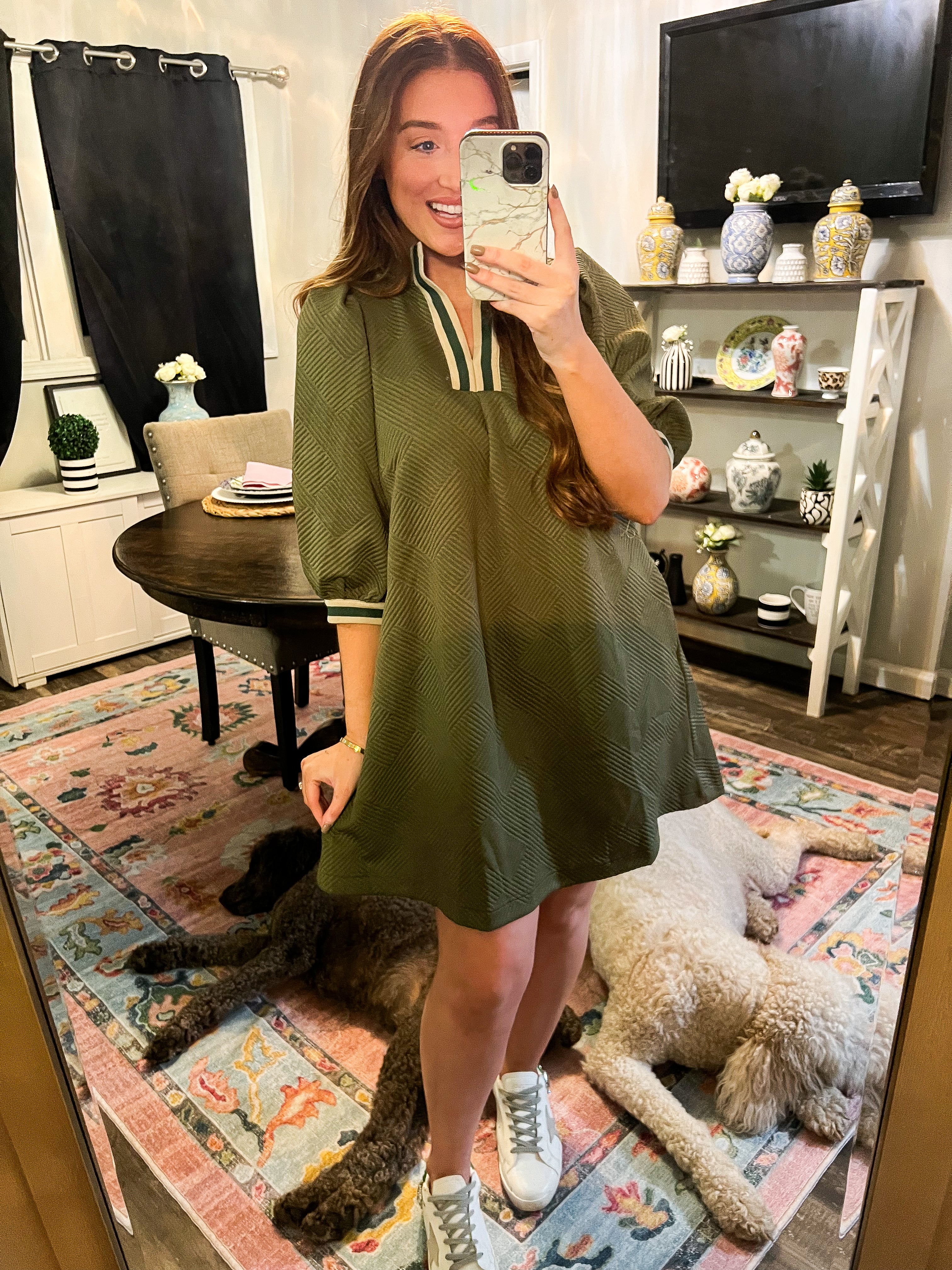 Olive Sporty Jacquard Dress