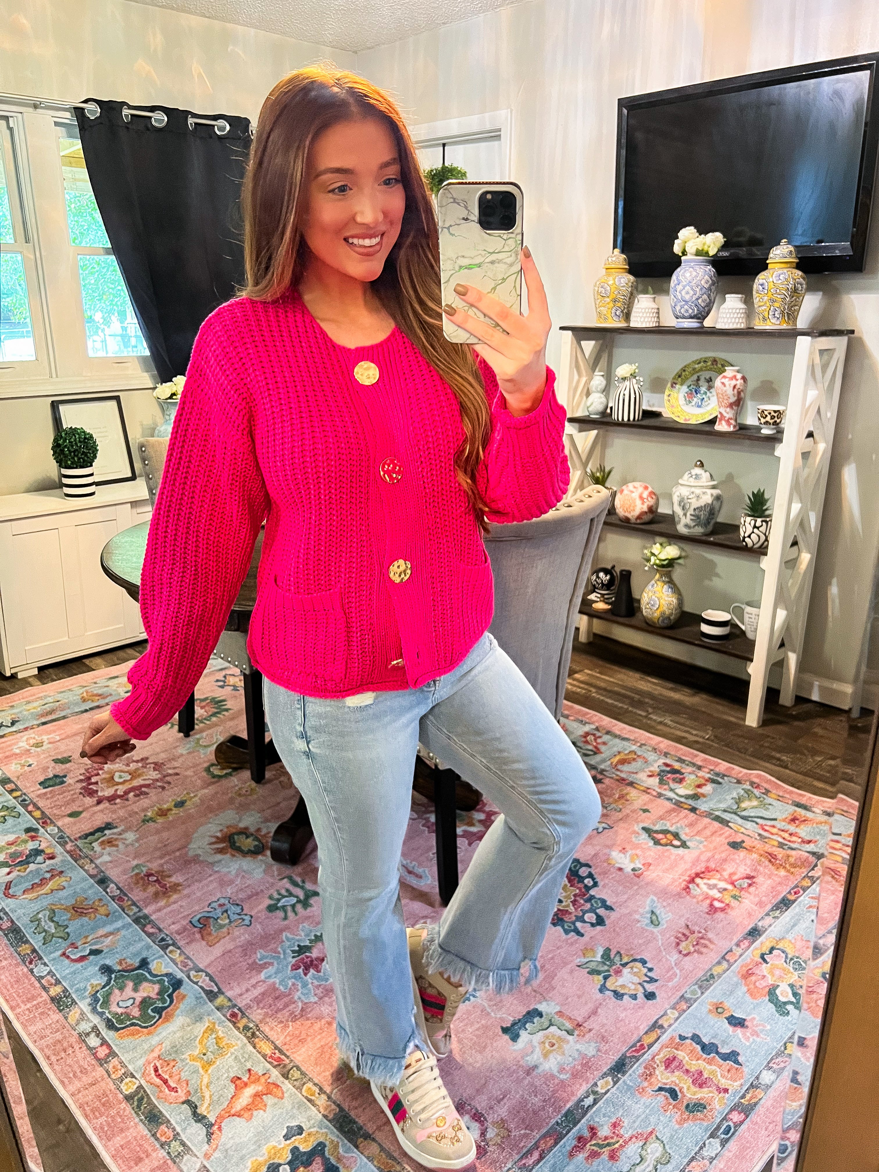 Hot Pink Gold Accent Sweater