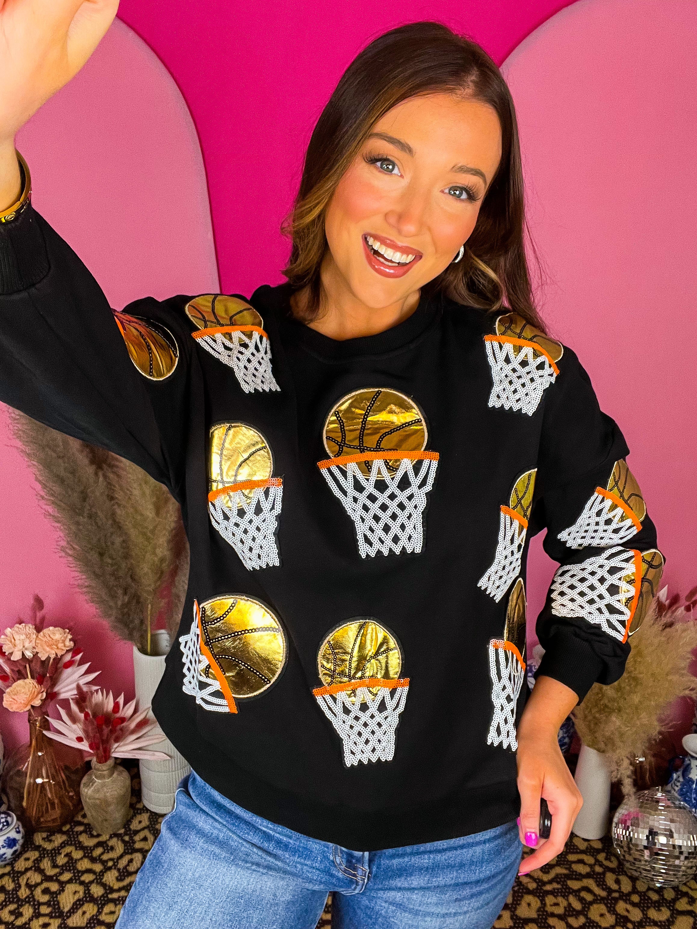 Black Sequin Basketball Pullover