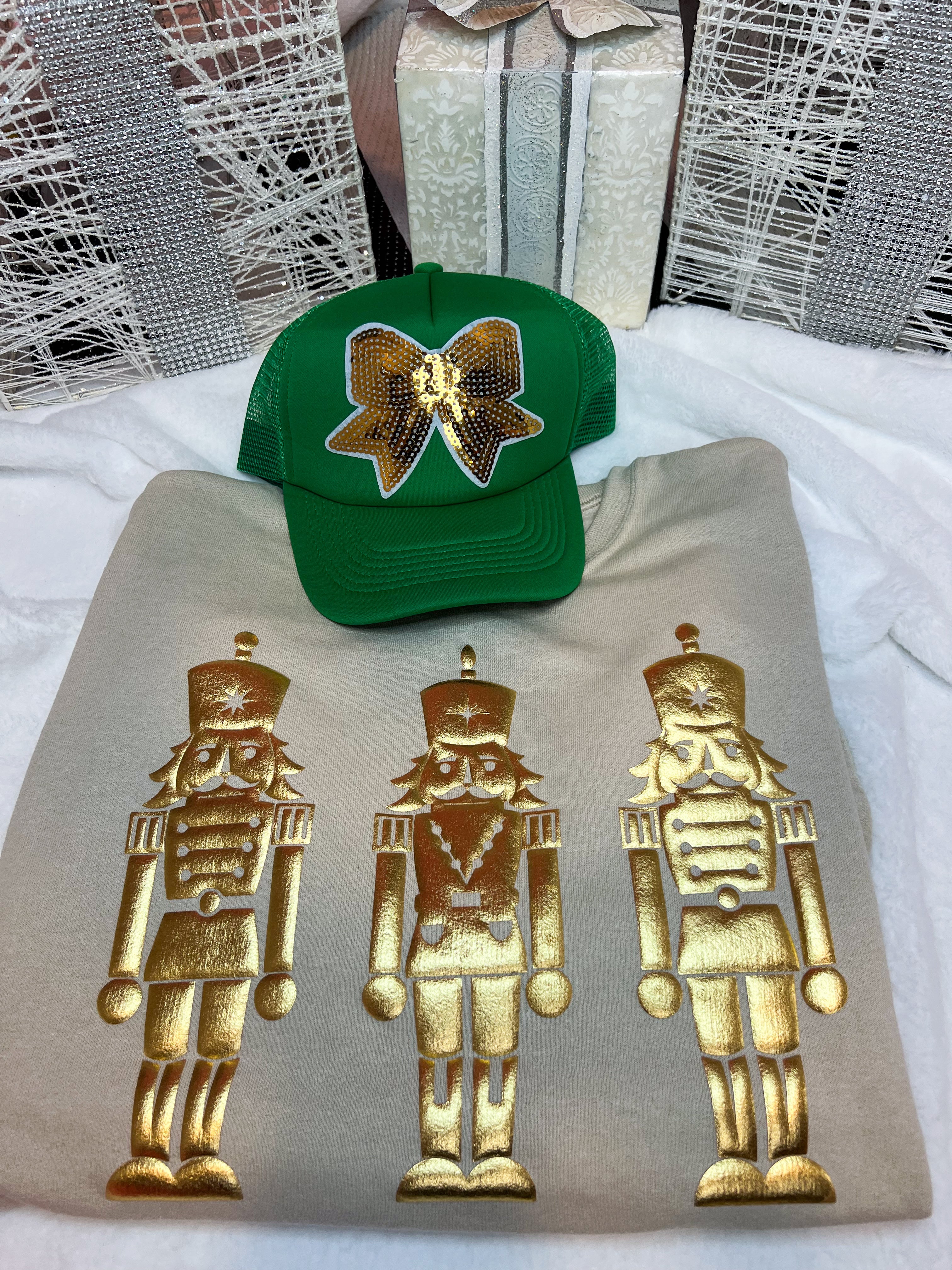 Sandstone Metallic Puff Nutcracker Sweatshirt