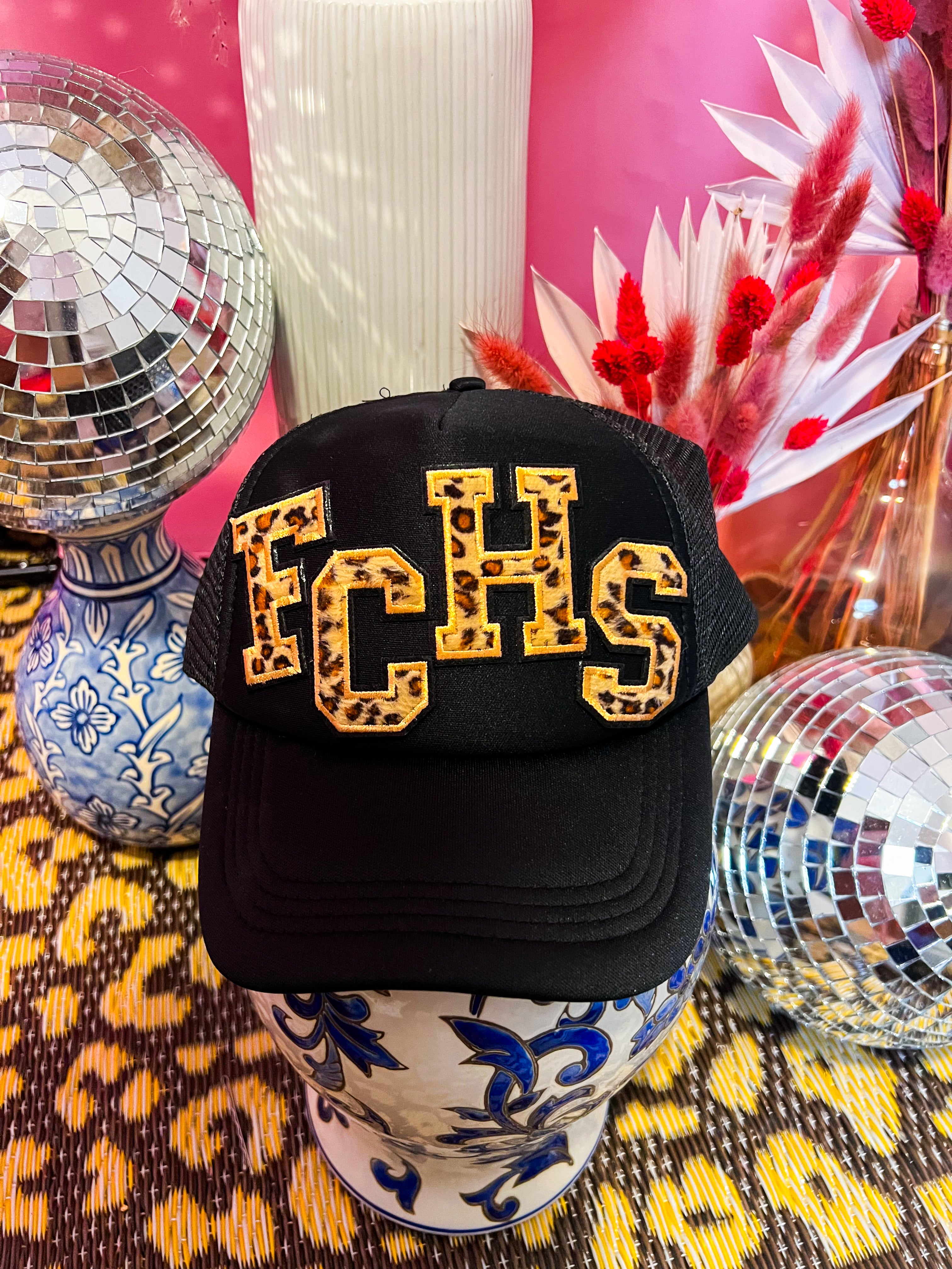 FCHS Black Custom Cheetah Trucker Hat