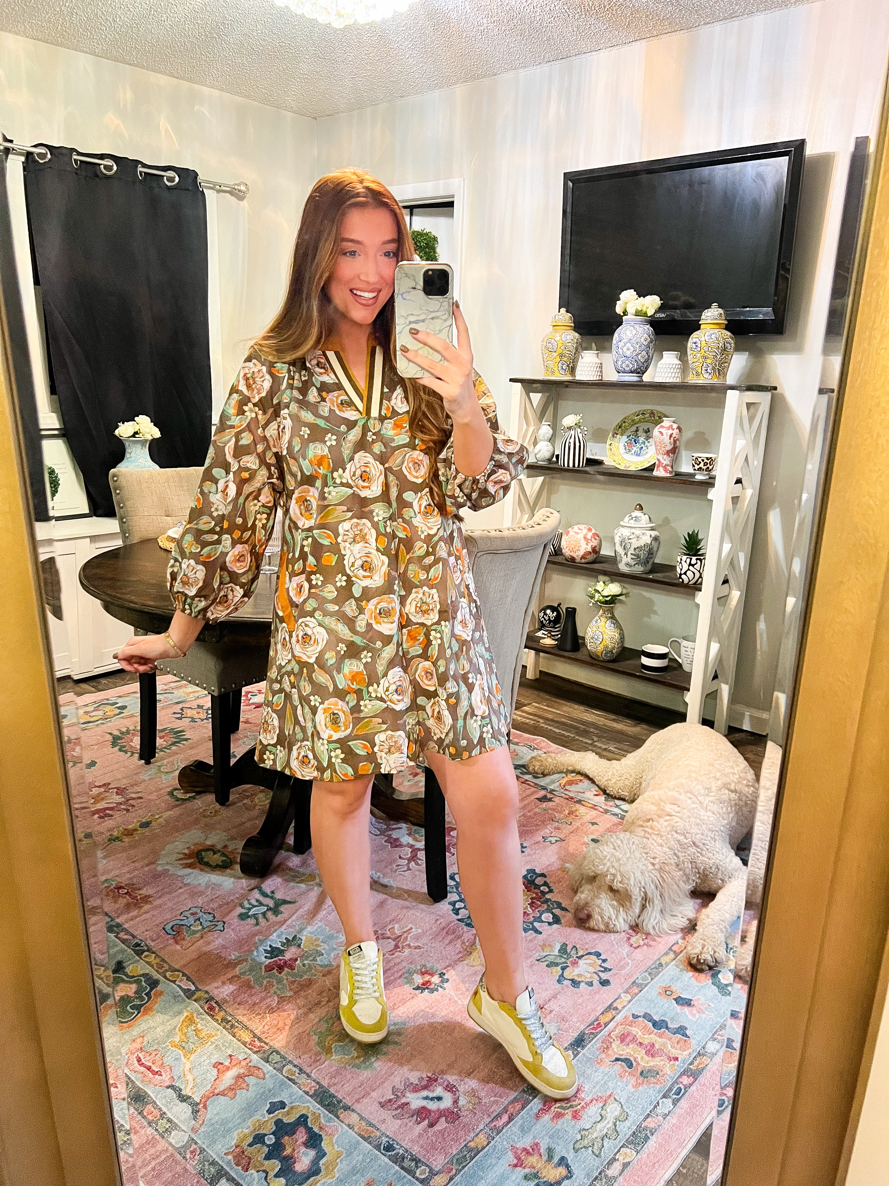 Lauren Olive Floral Dress