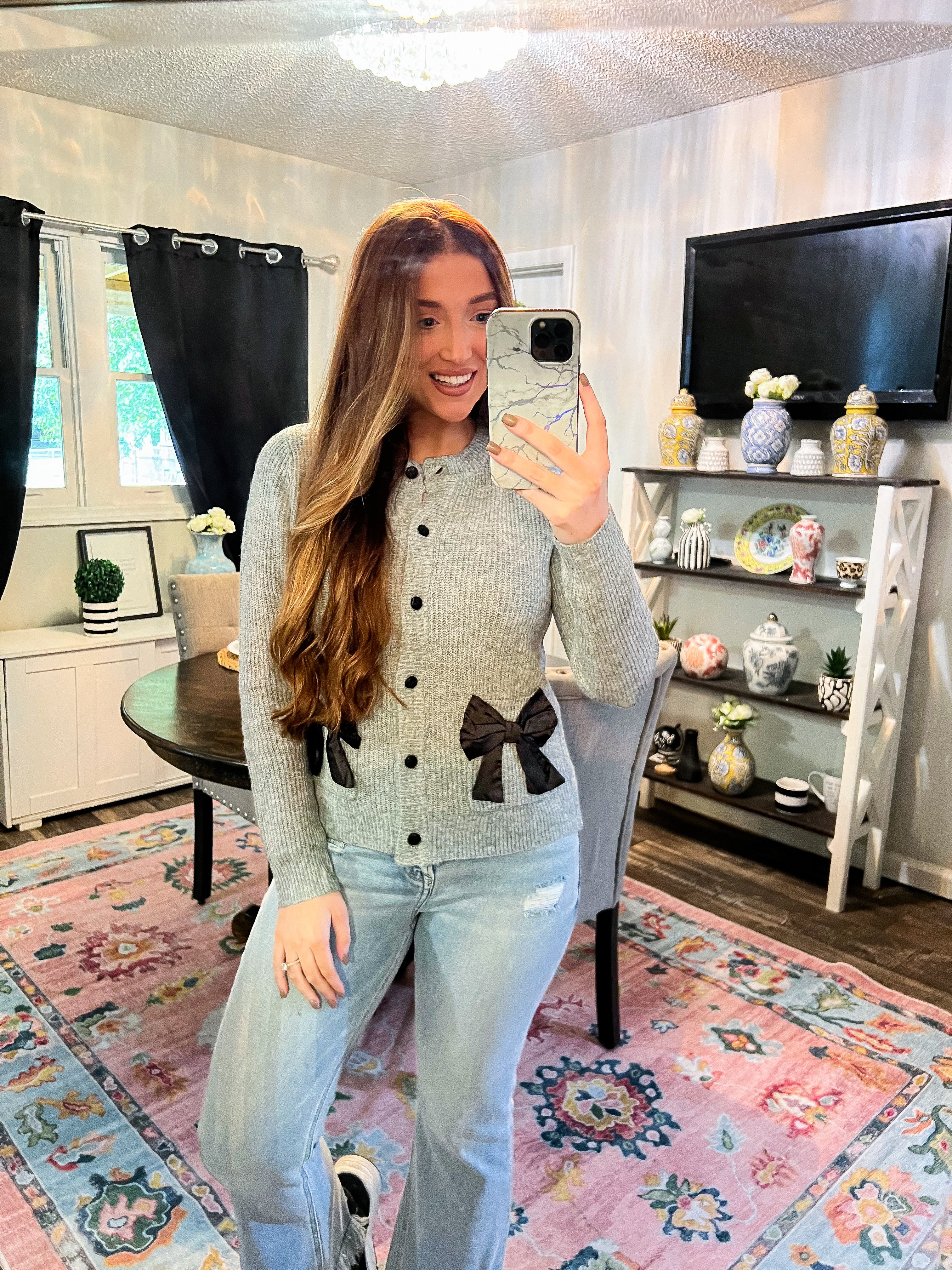 Amanda Grey Bow Cardigan