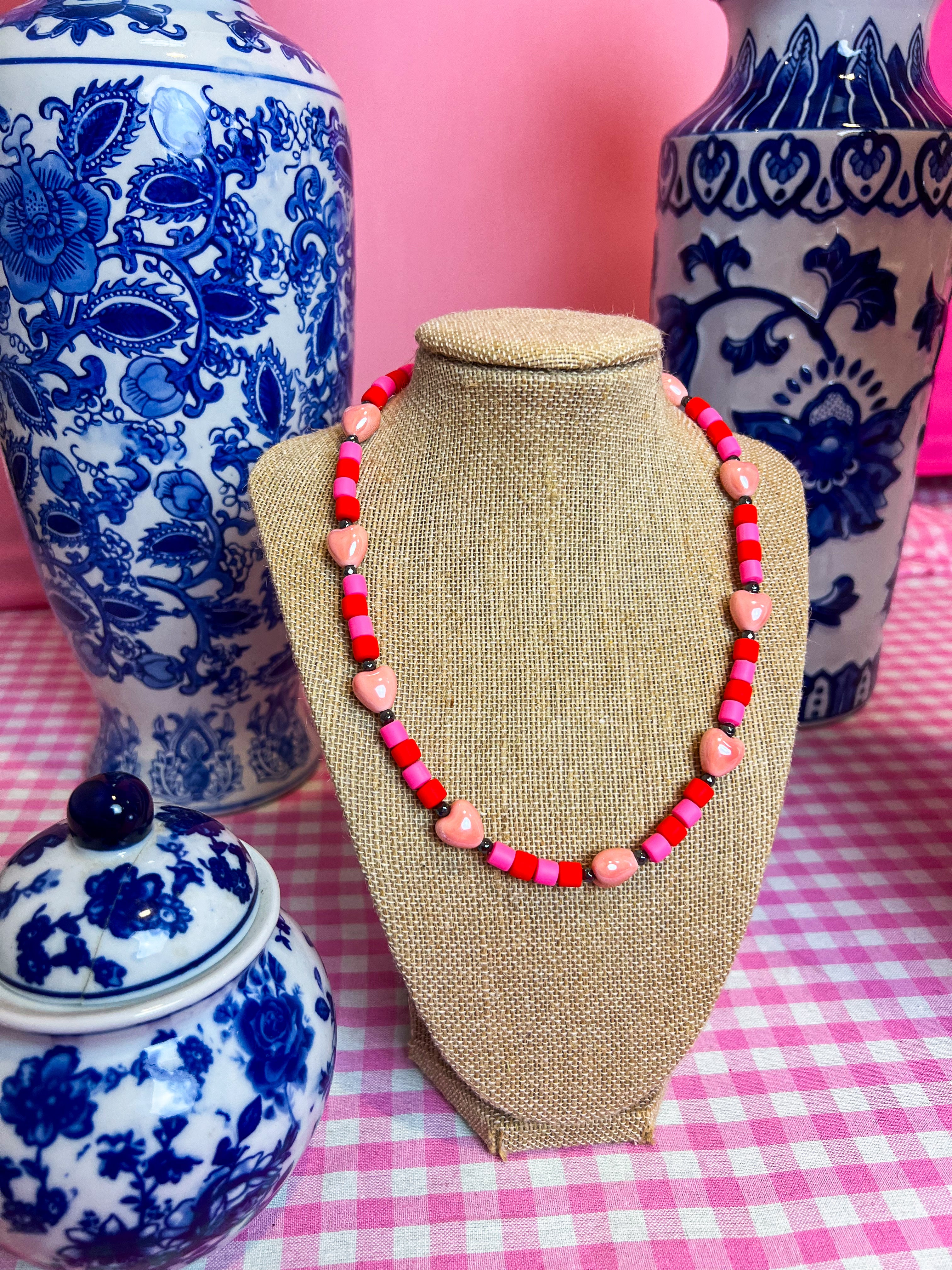 Pink Red Blush Beaded Necklace