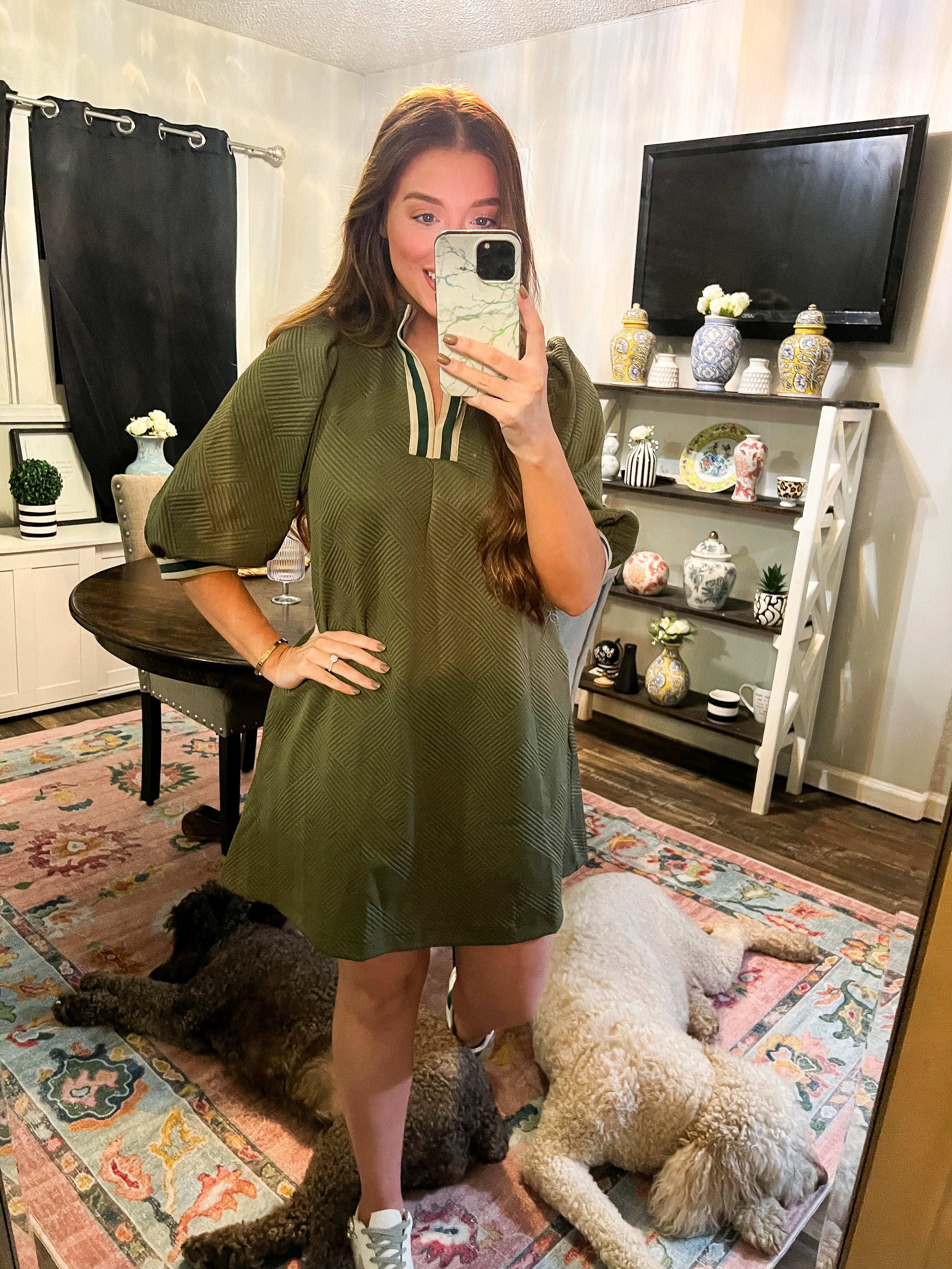 Olive Sporty Jacquard Dress