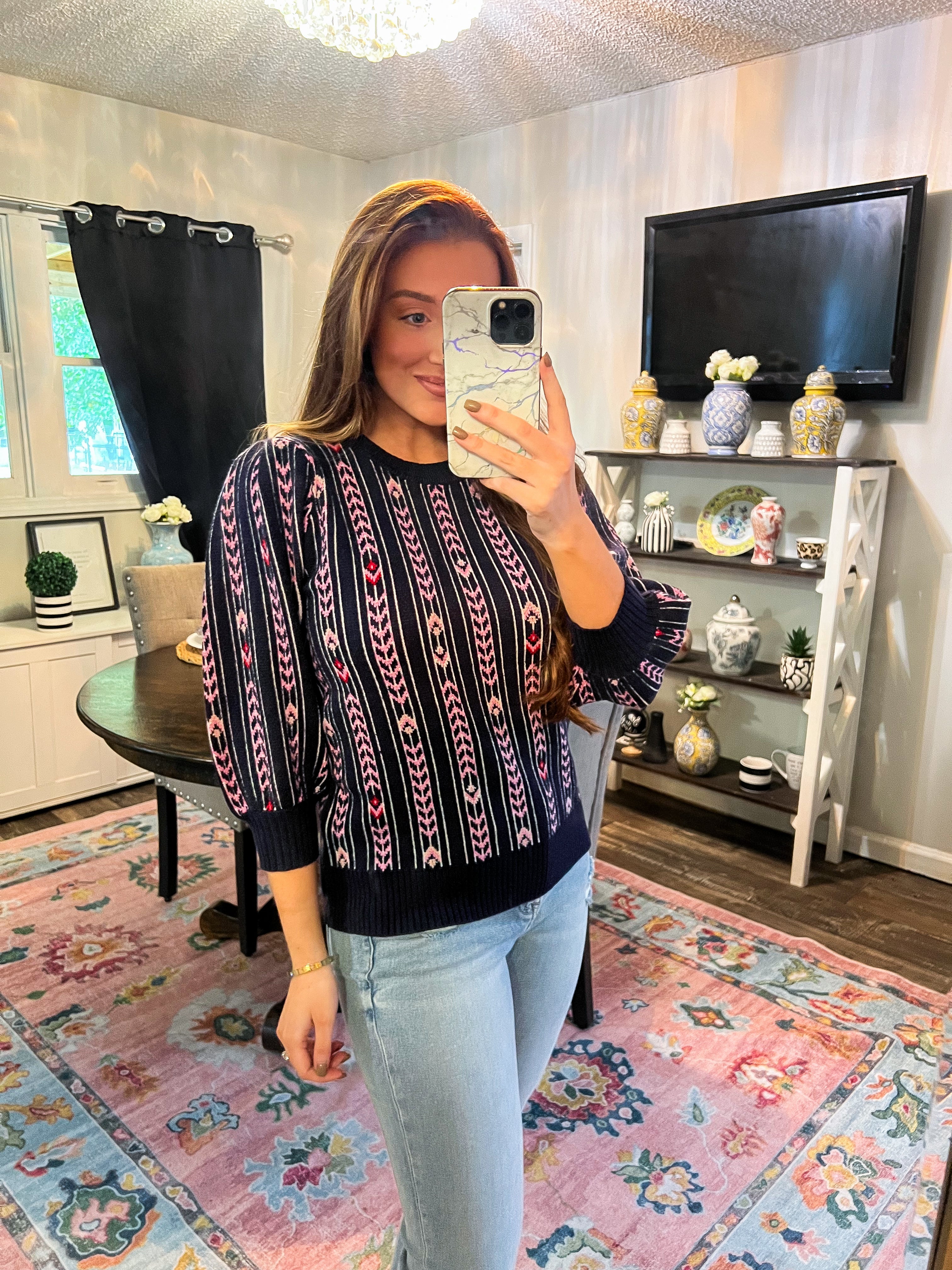 Midnight Floral Jacquard Sweater