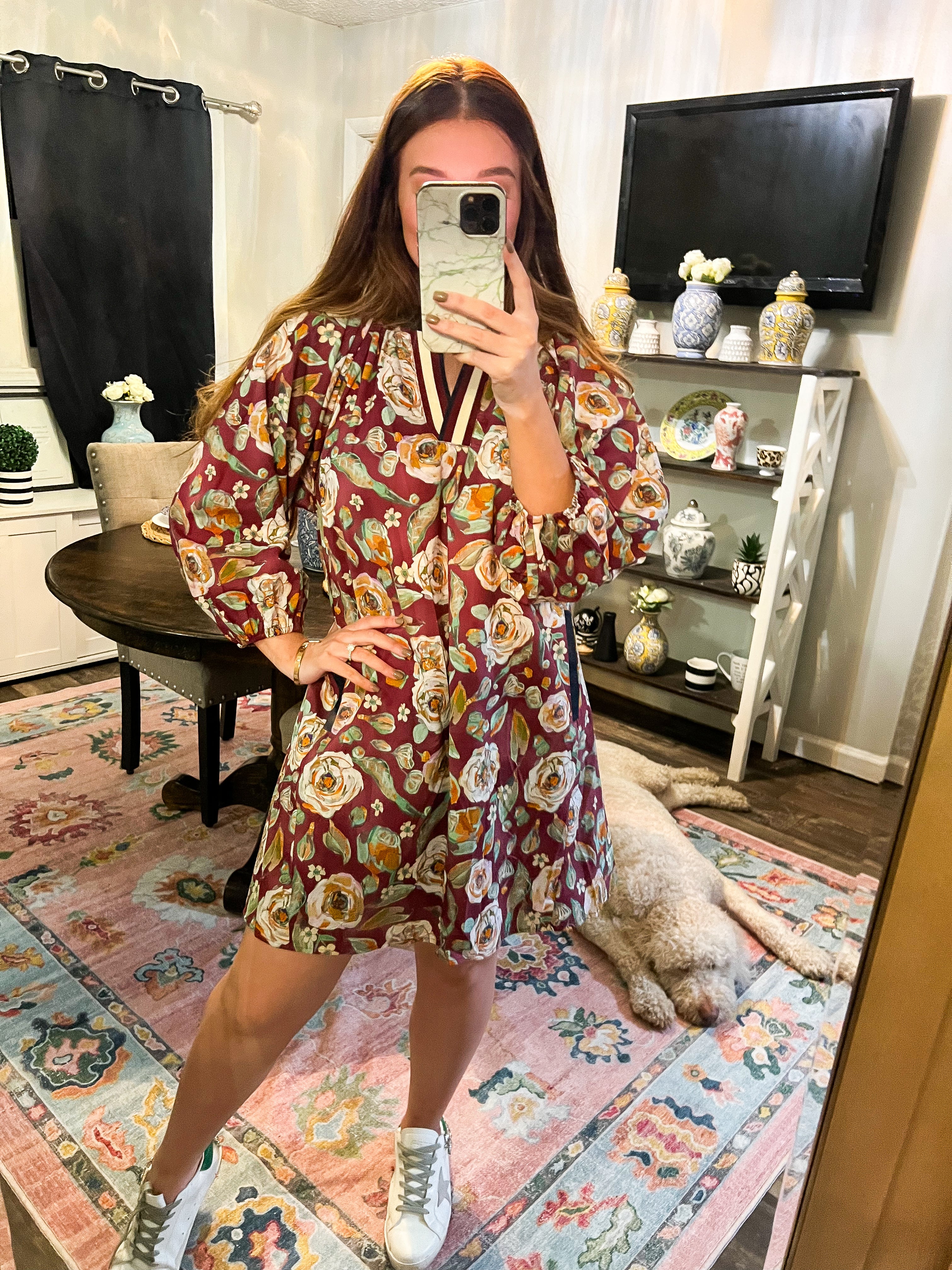 Lauren Burgundy Floral Dress