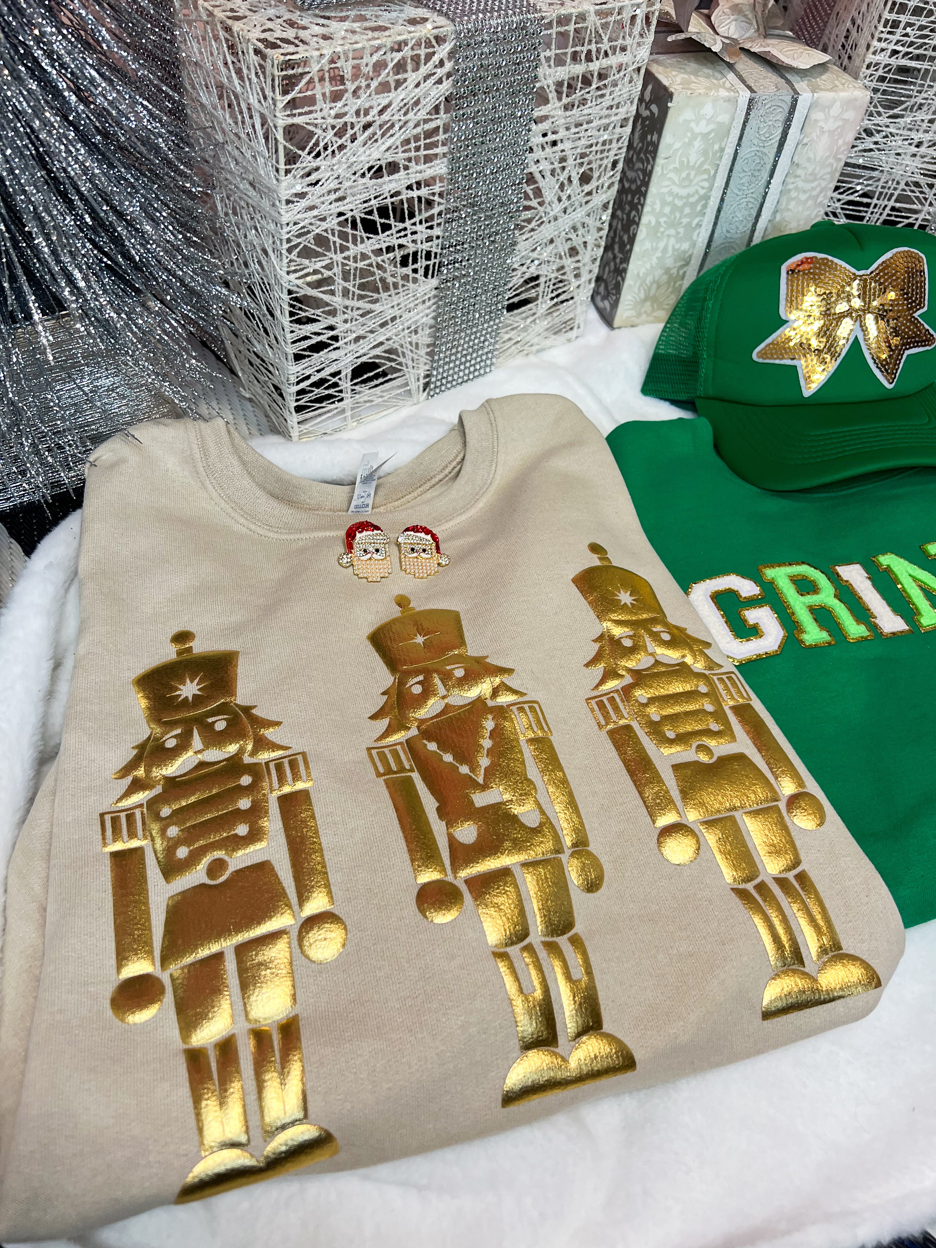 Sandstone Metallic Puff Nutcracker Sweatshirt