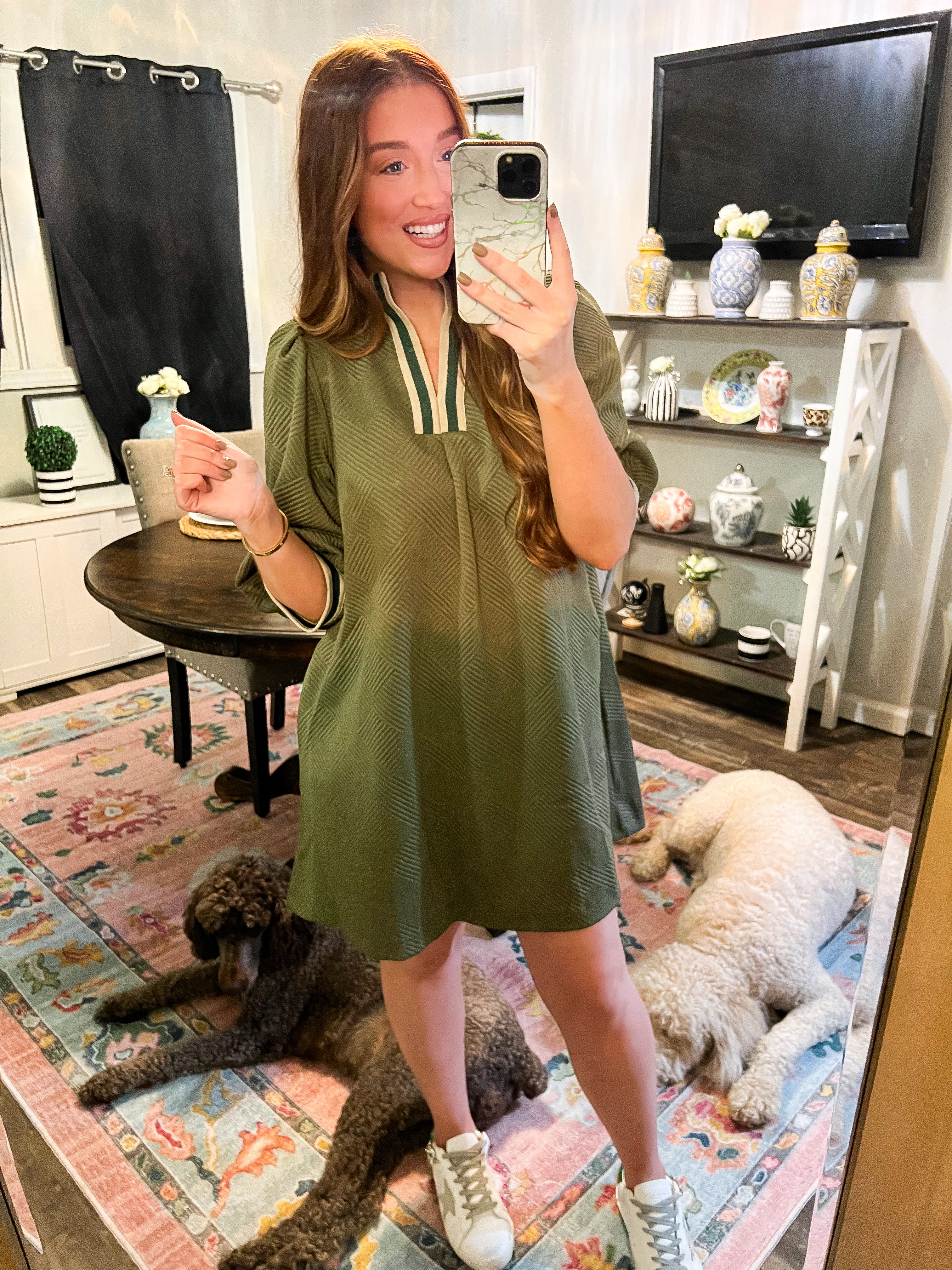 Olive Sporty Jacquard Dress