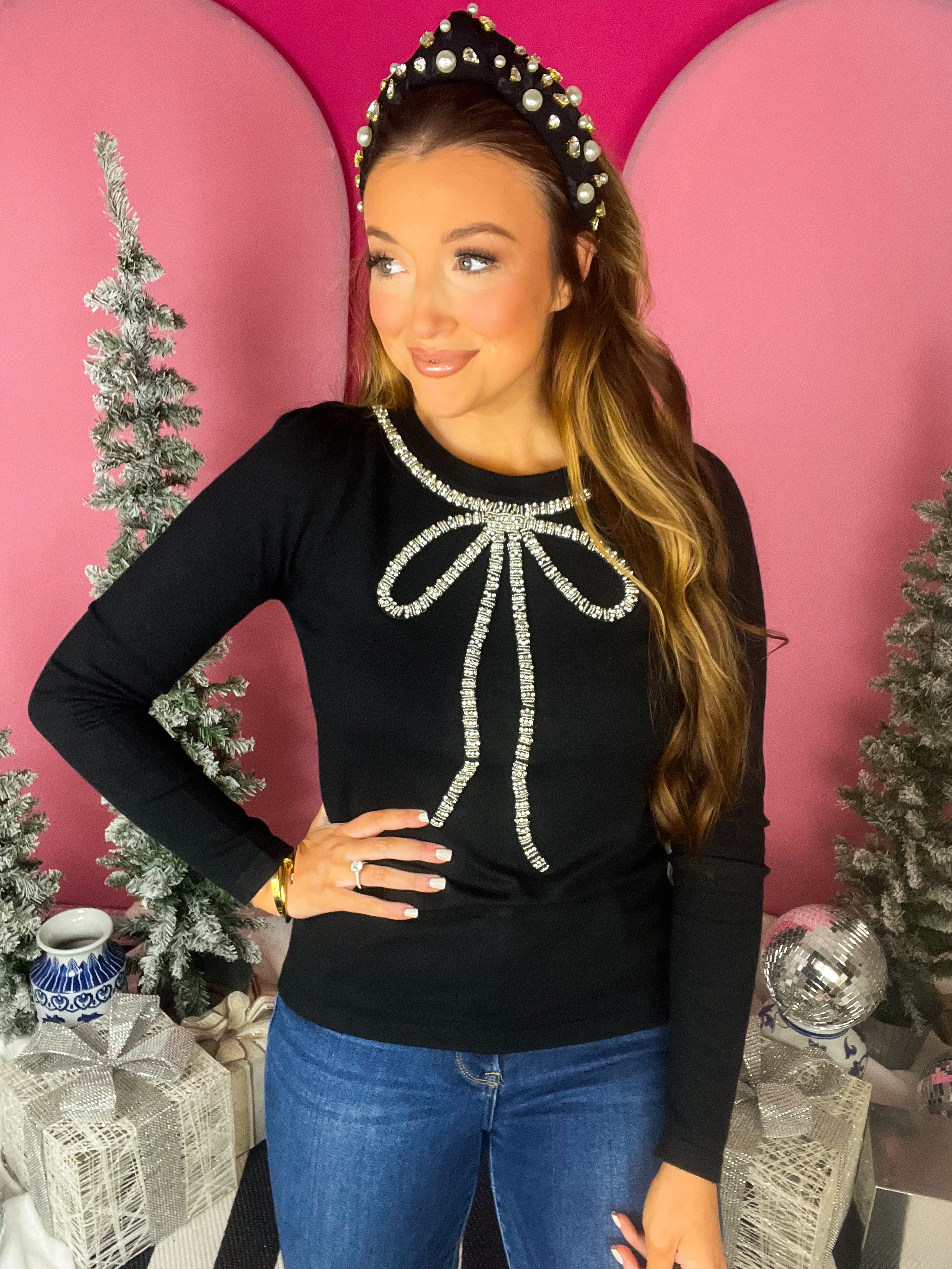 Black Jewel Bow Sweater