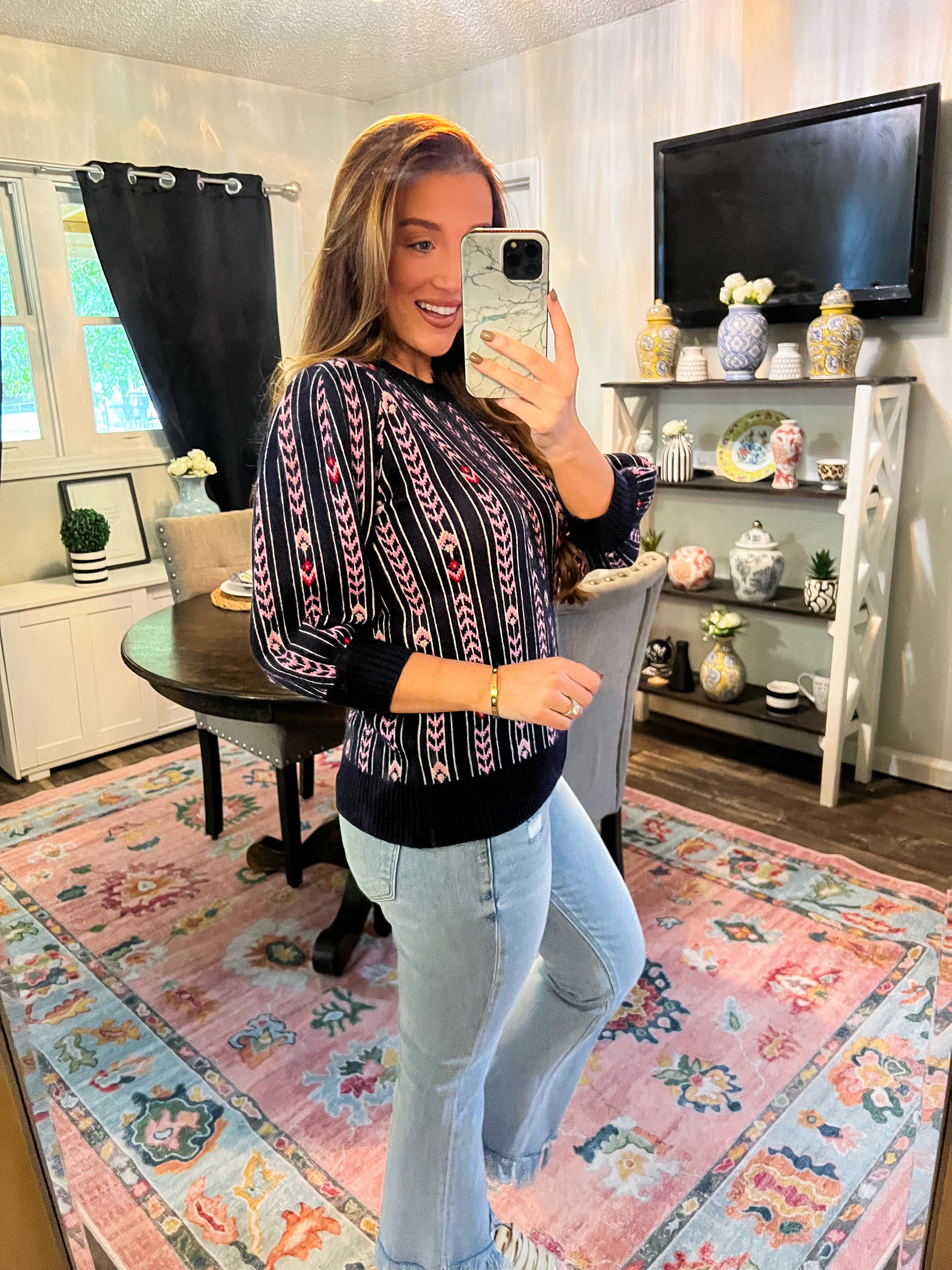 Midnight Floral Jacquard Sweater