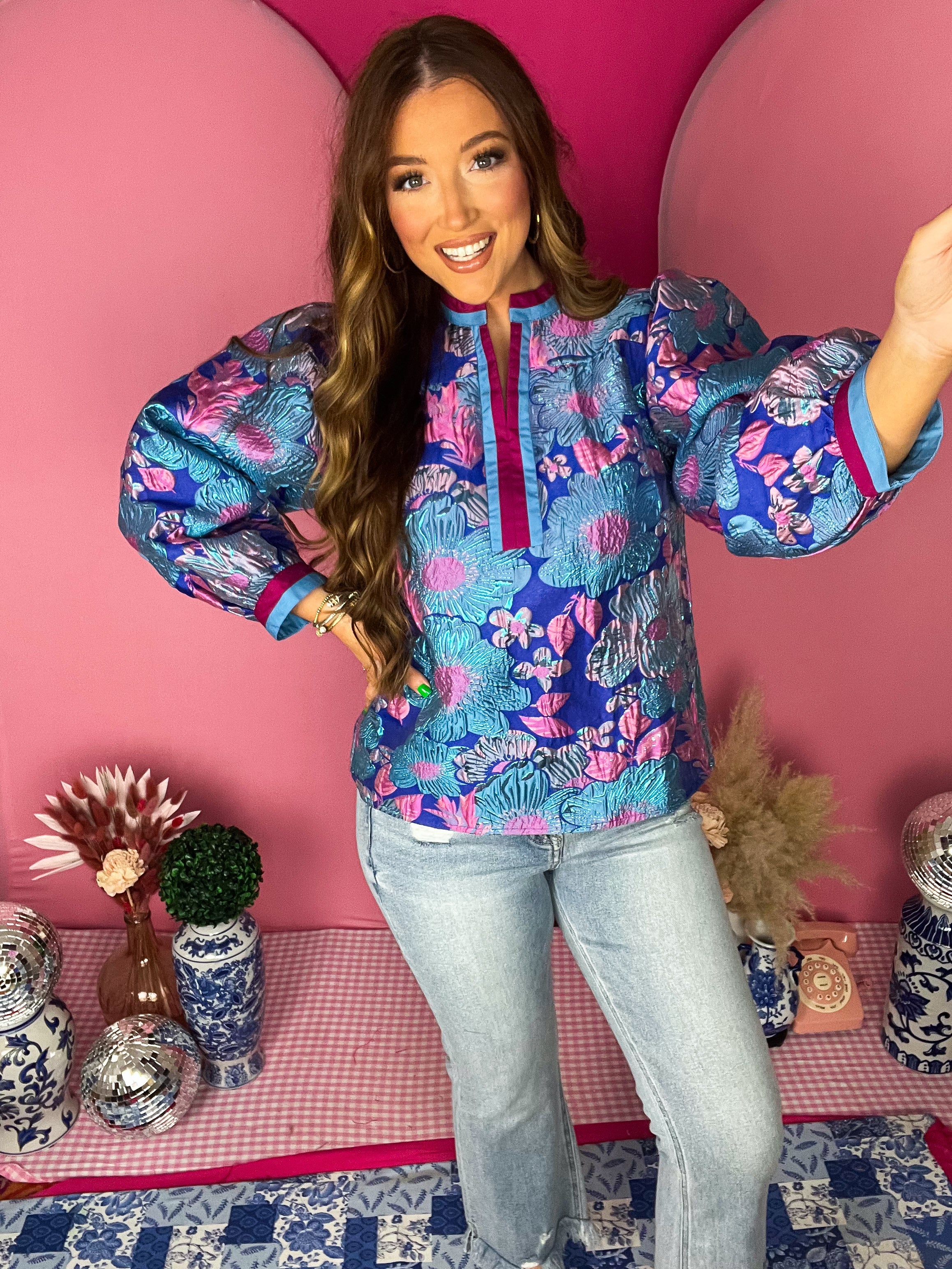 Chole Royal Jacquard Top