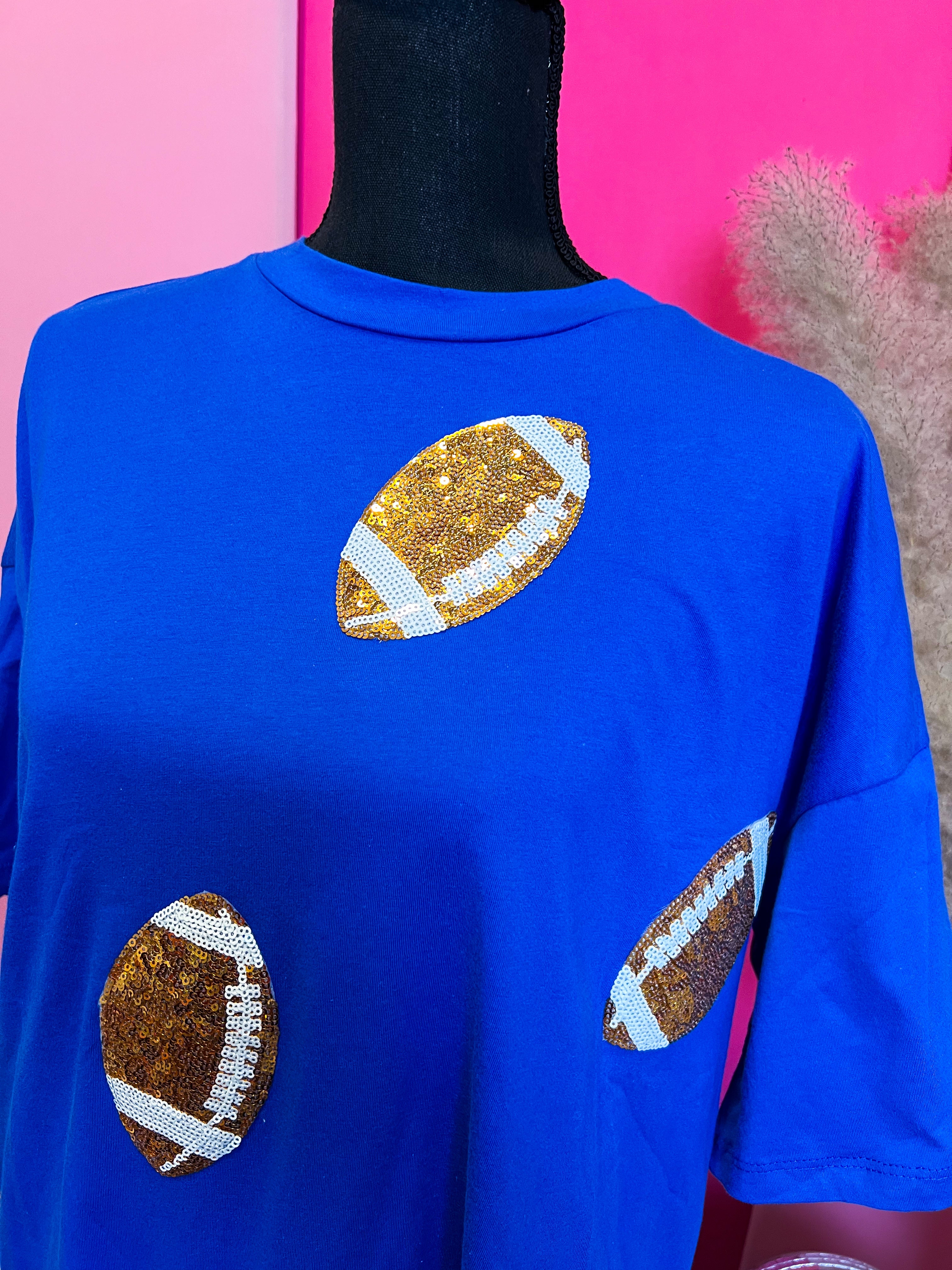 Blue Football Sequins Oversized Tee