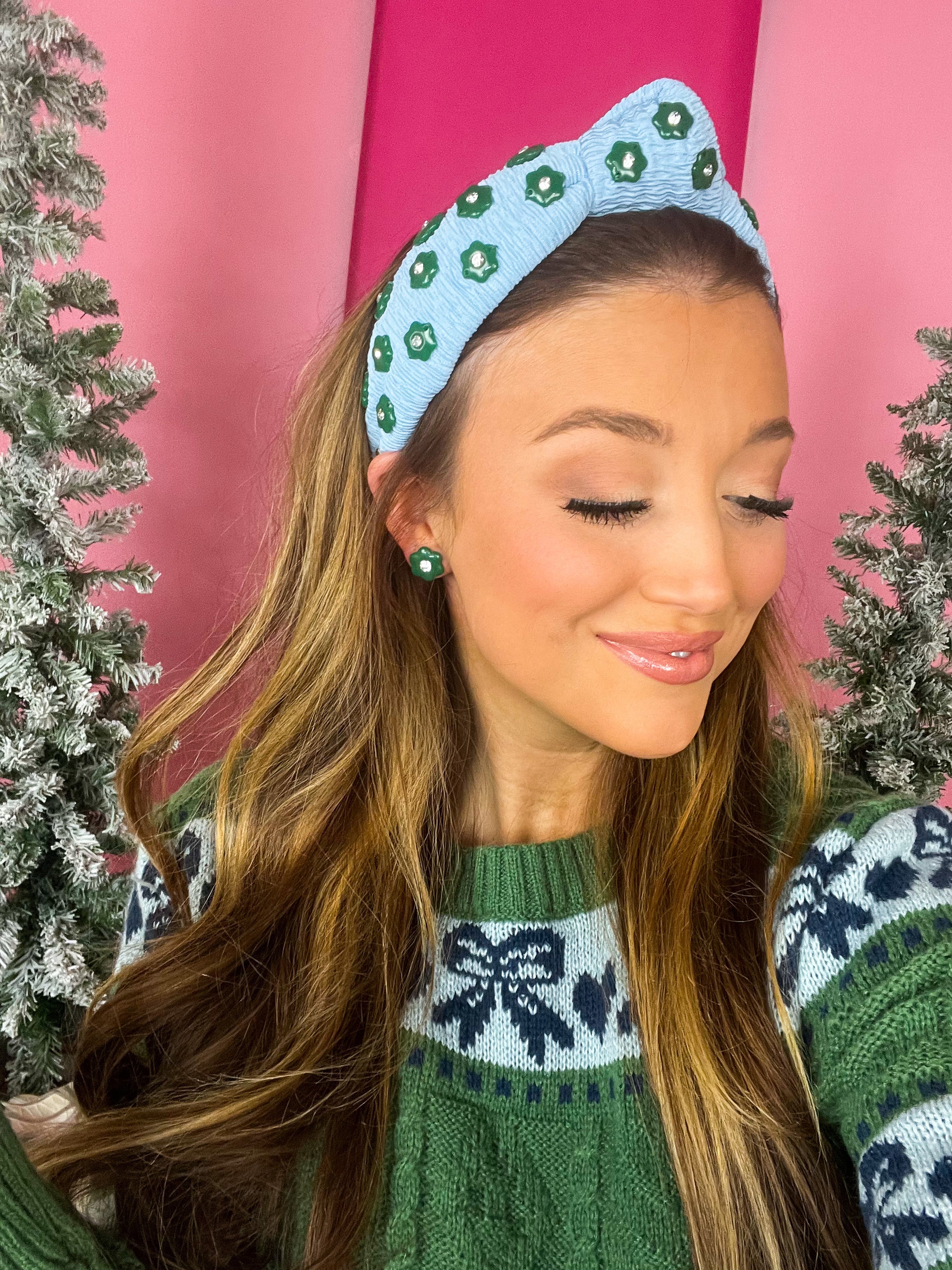 Blue Jacquard Enamel Flower Headband