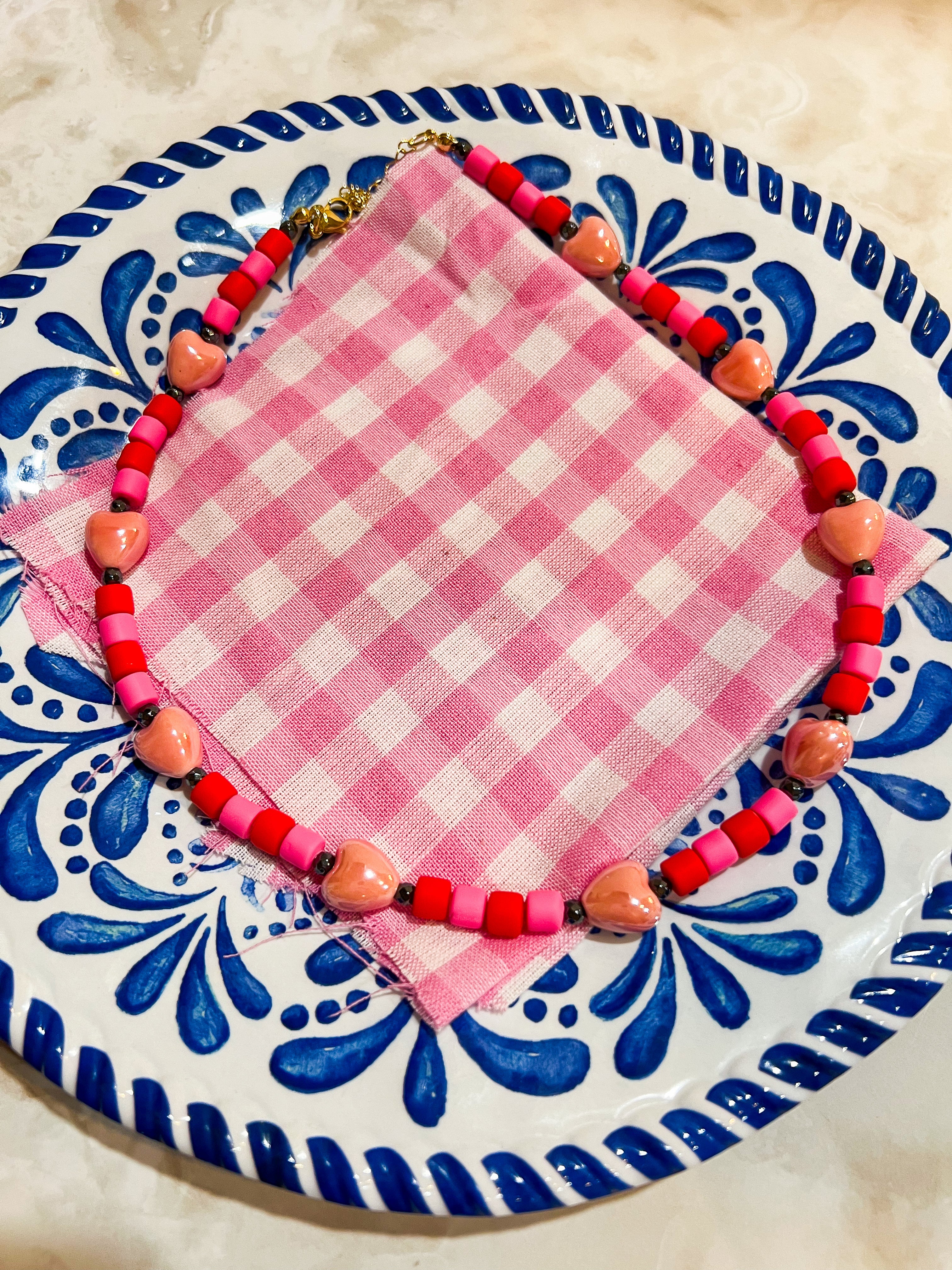 Pink Red Blush Beaded Necklace