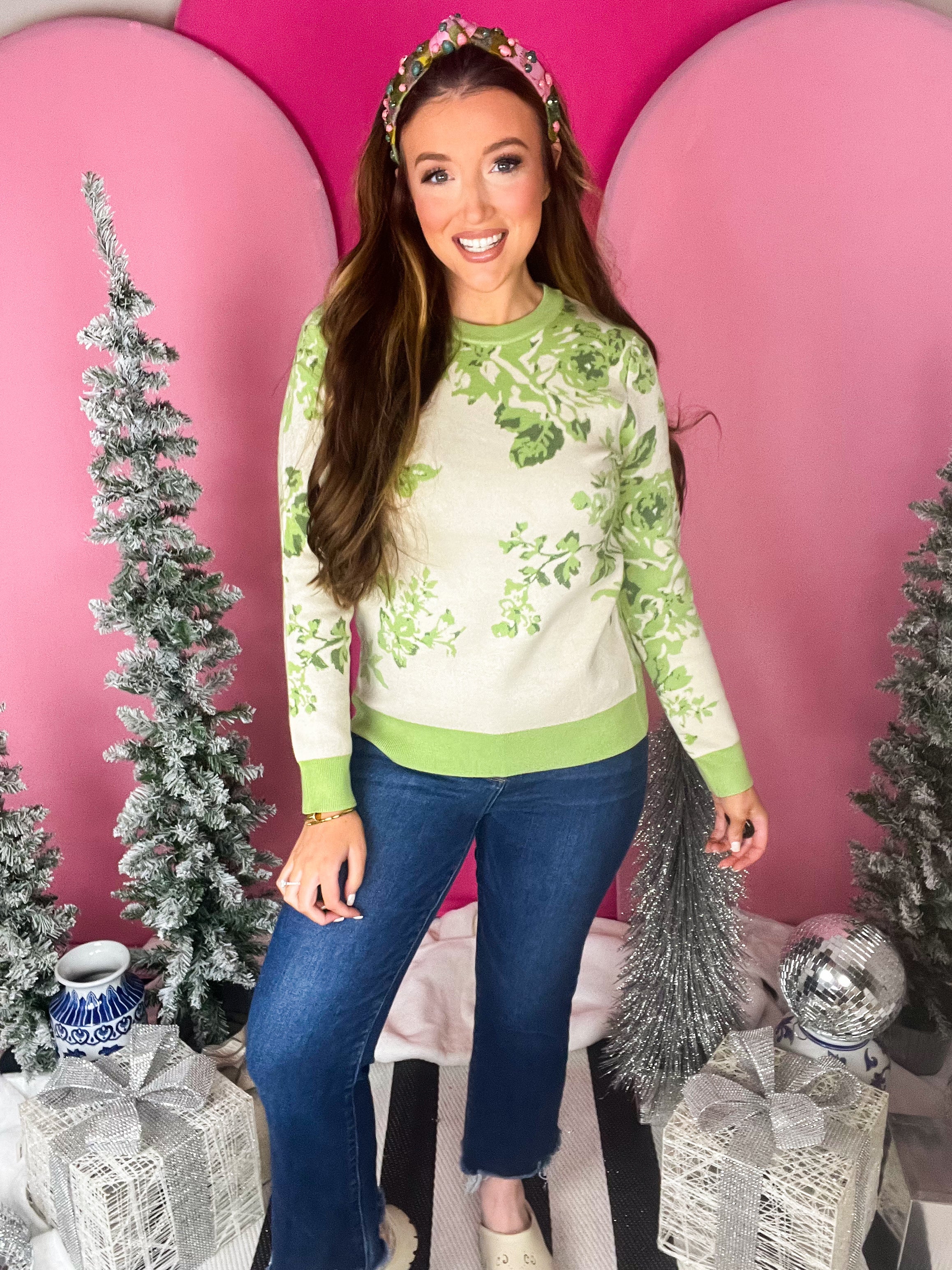 Sage Floral Jacquard Sweater