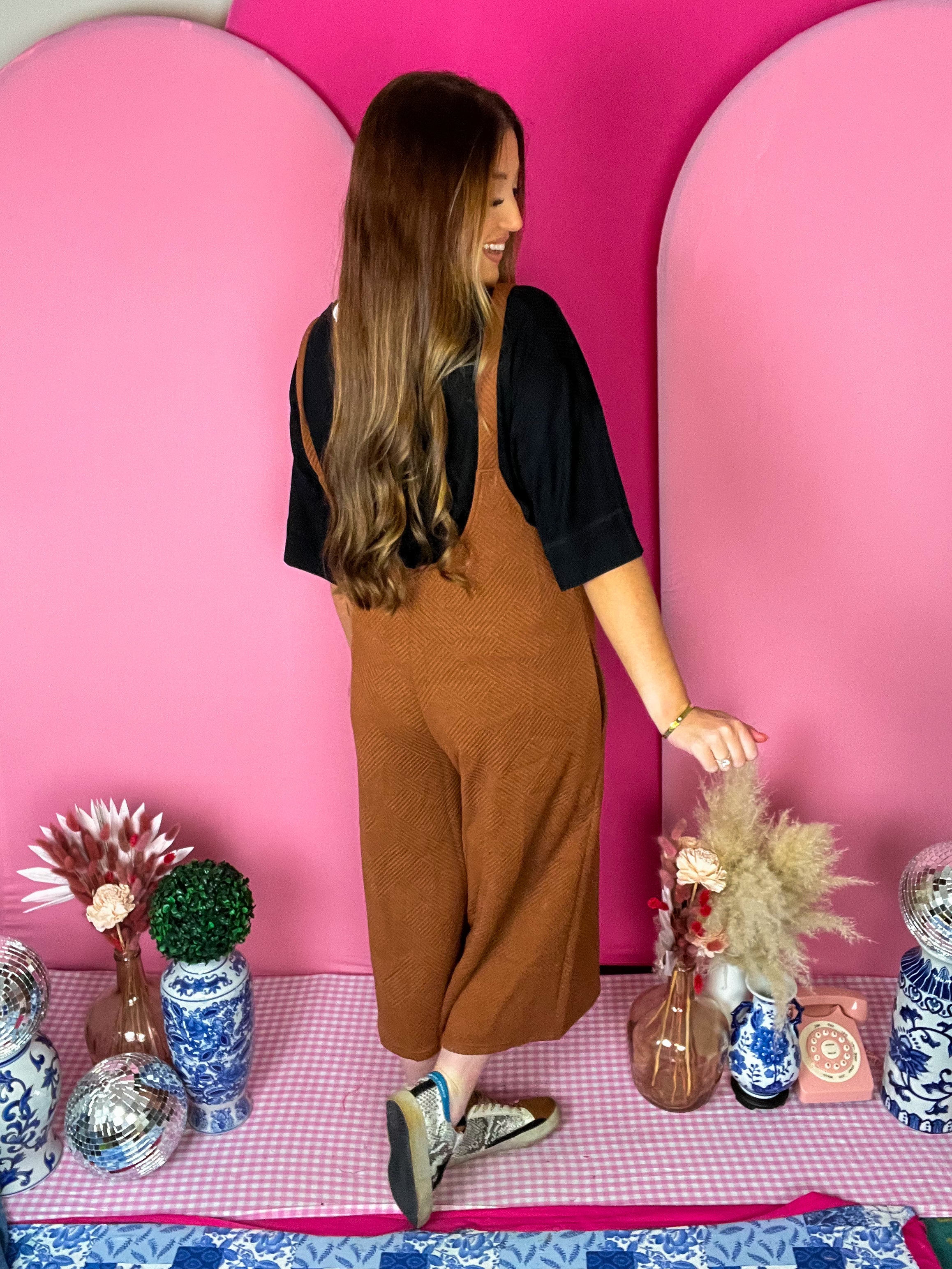 Rust Texture Cropped Overalls