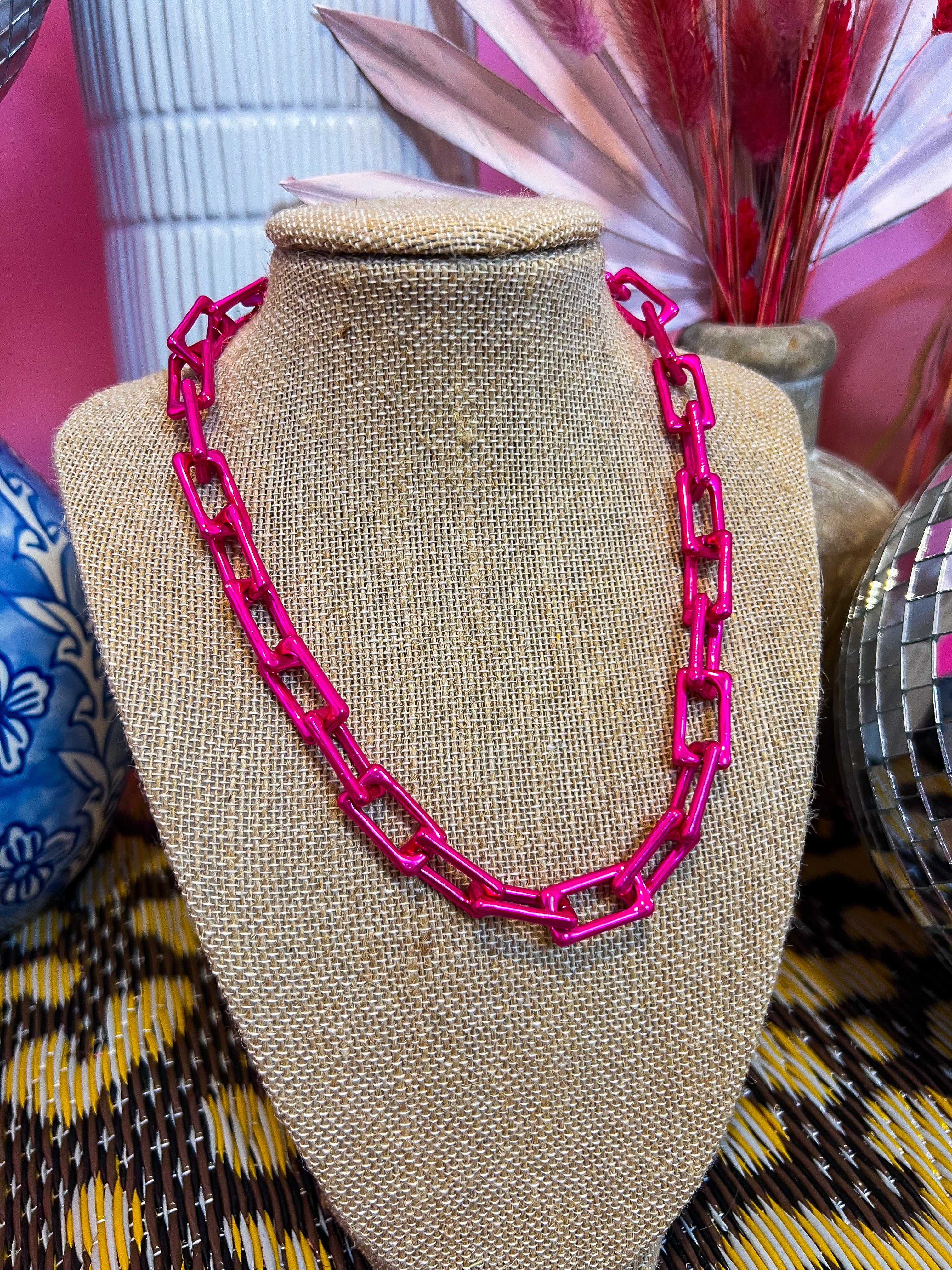 Pink Enamel Chain Necklace