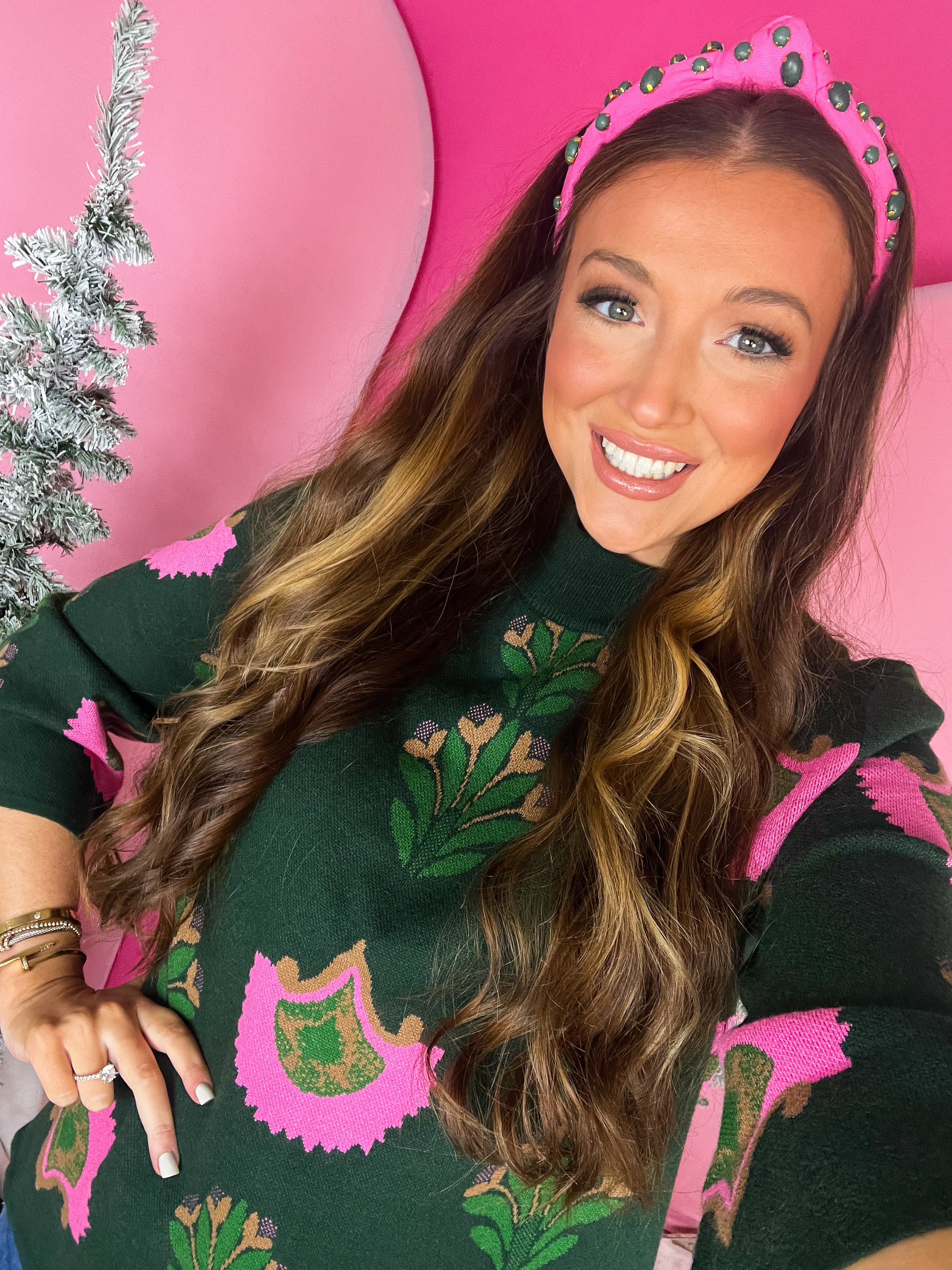 Bubblegum with Green Stone Slim Hello Eddie Headband