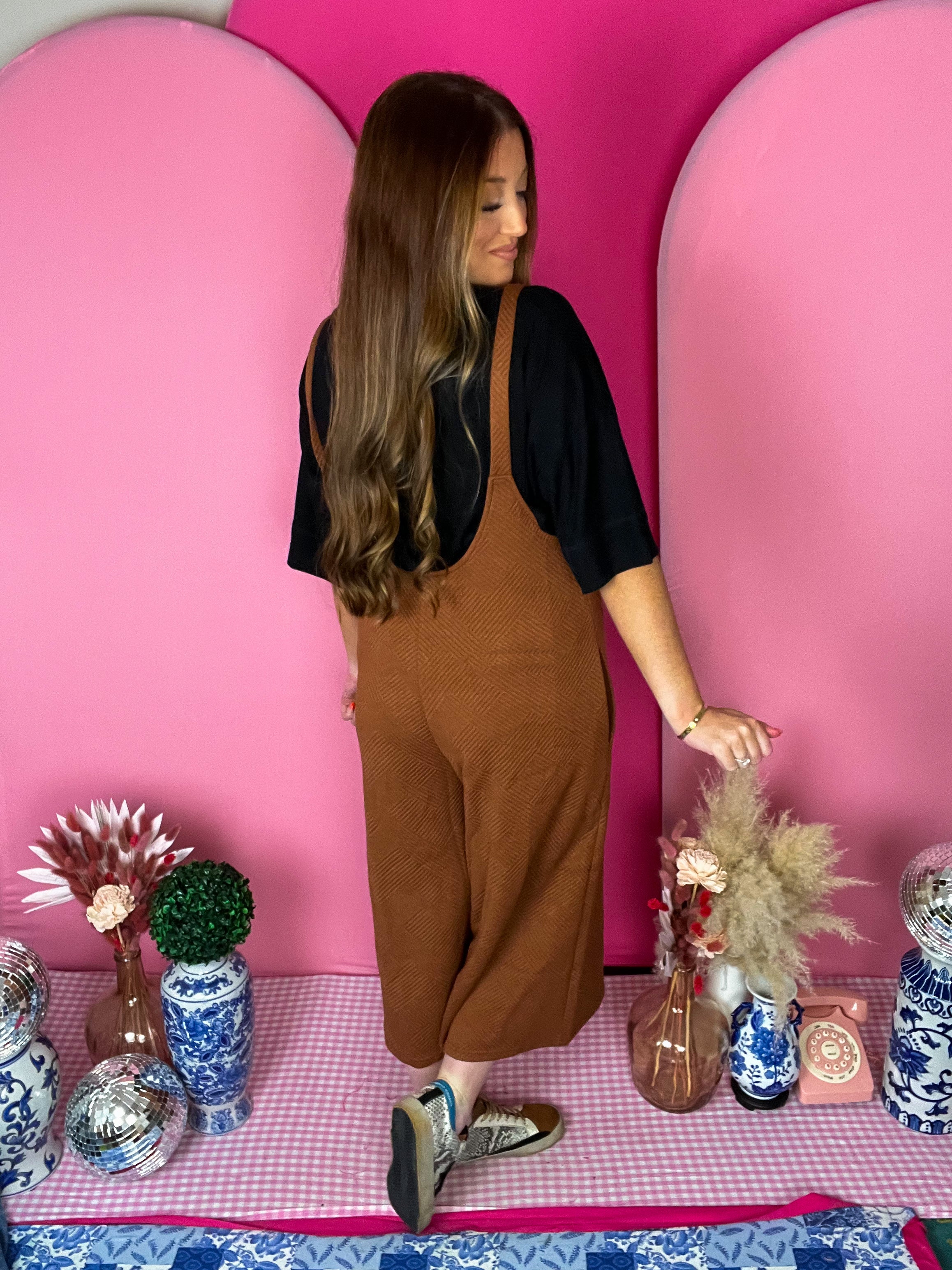 Rust Texture Cropped Overalls