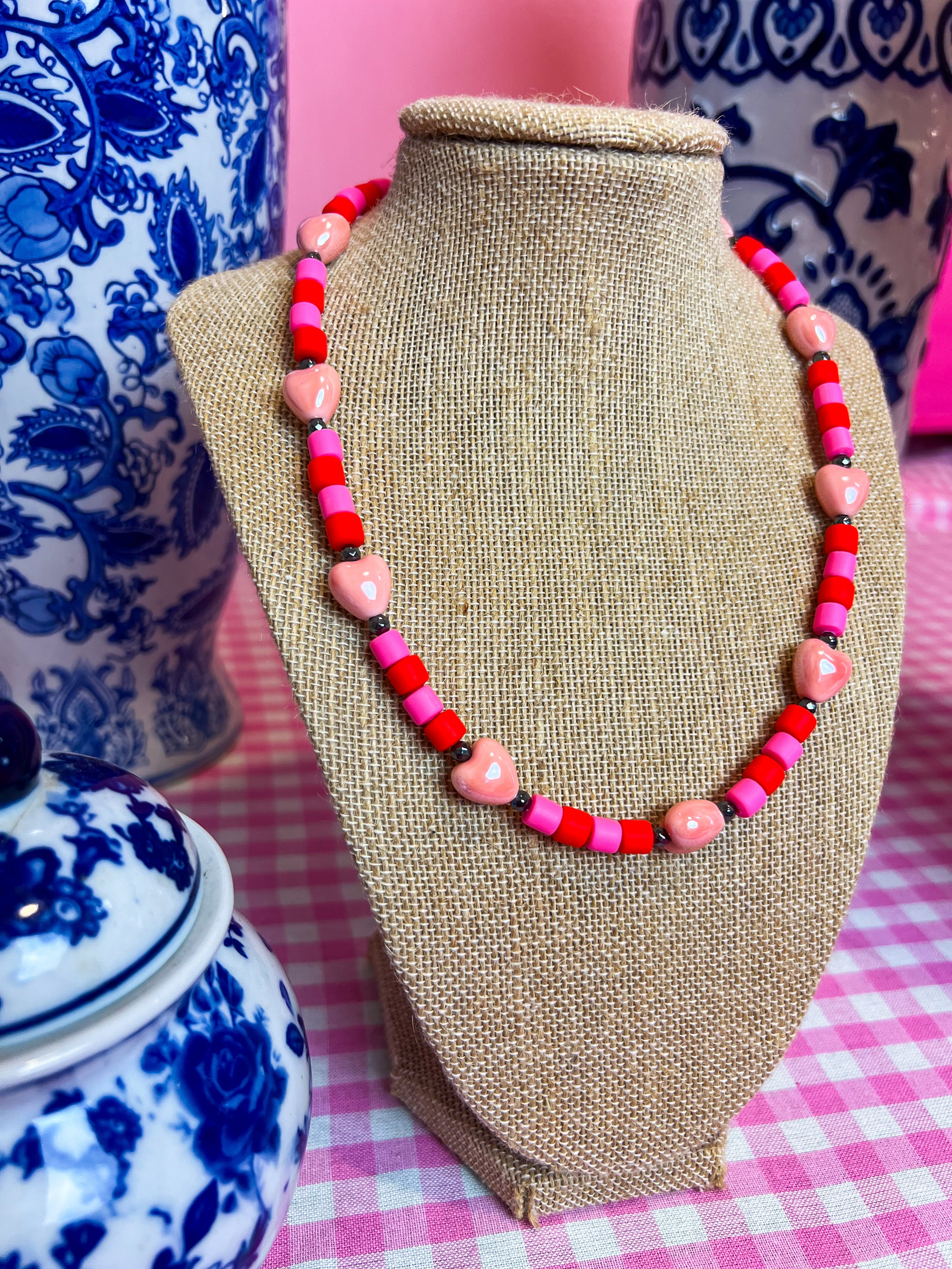 Pink Red Blush Beaded Necklace