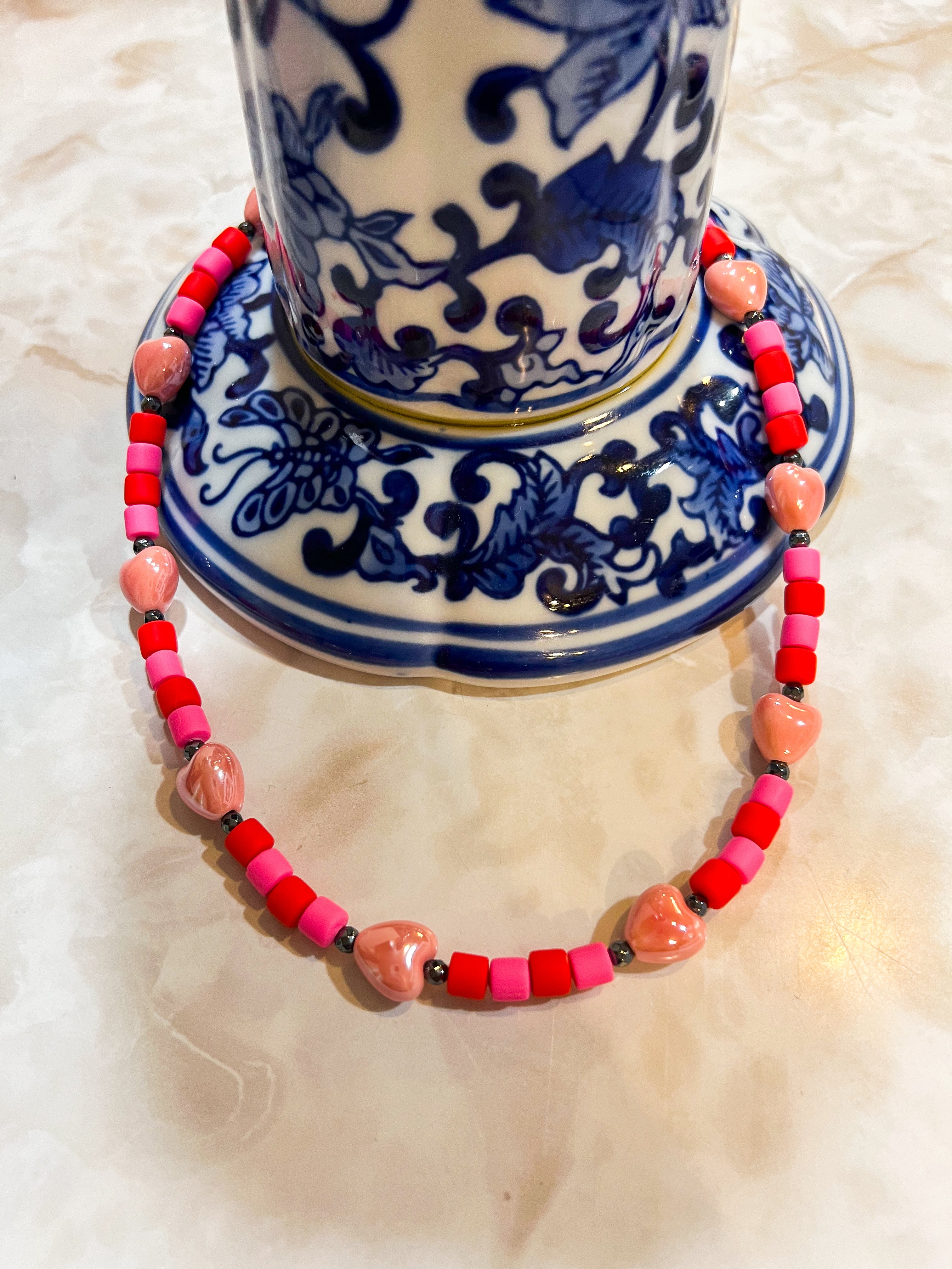 Pink Red Blush Beaded Necklace