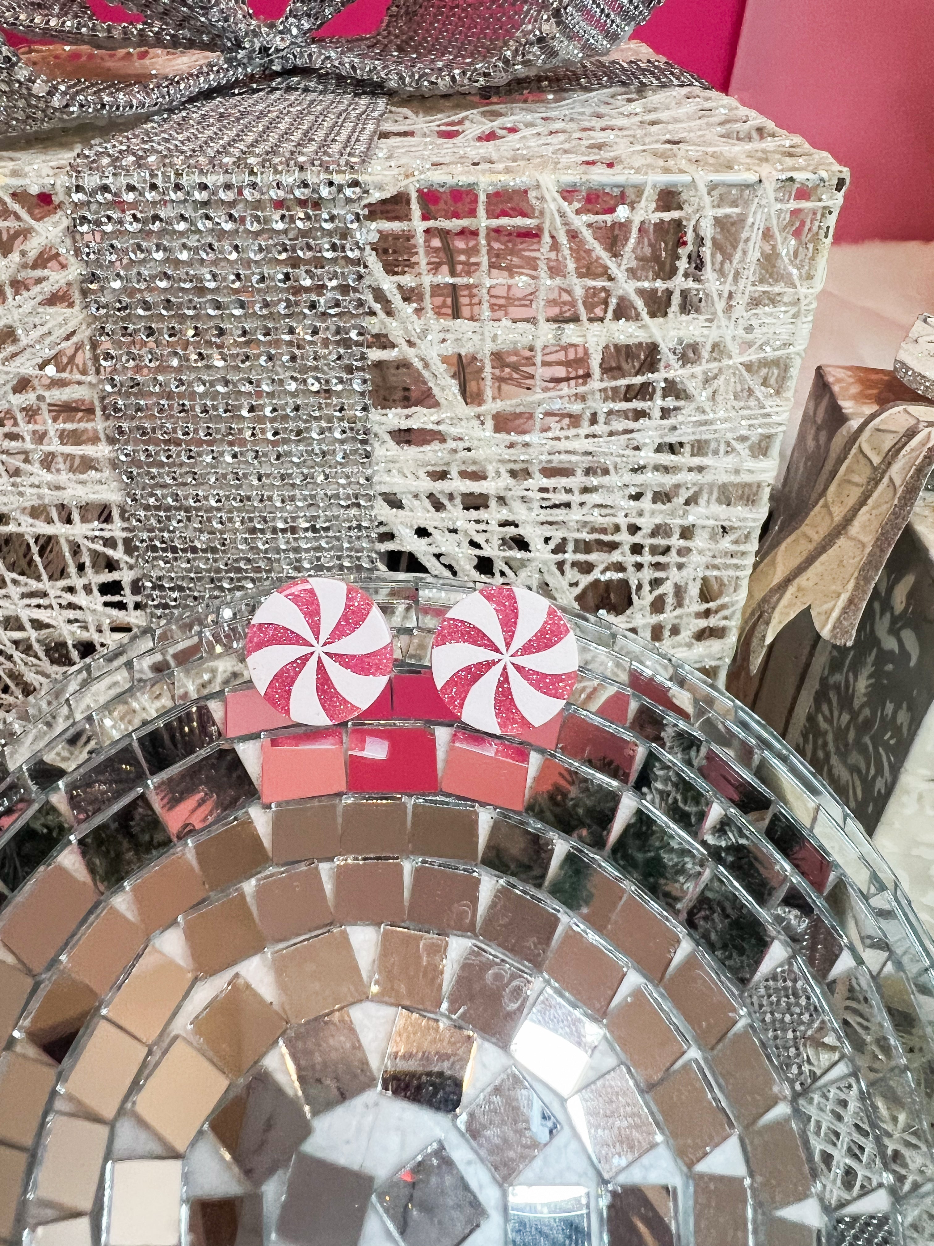 Pink Candy Cane Acrylic Stud