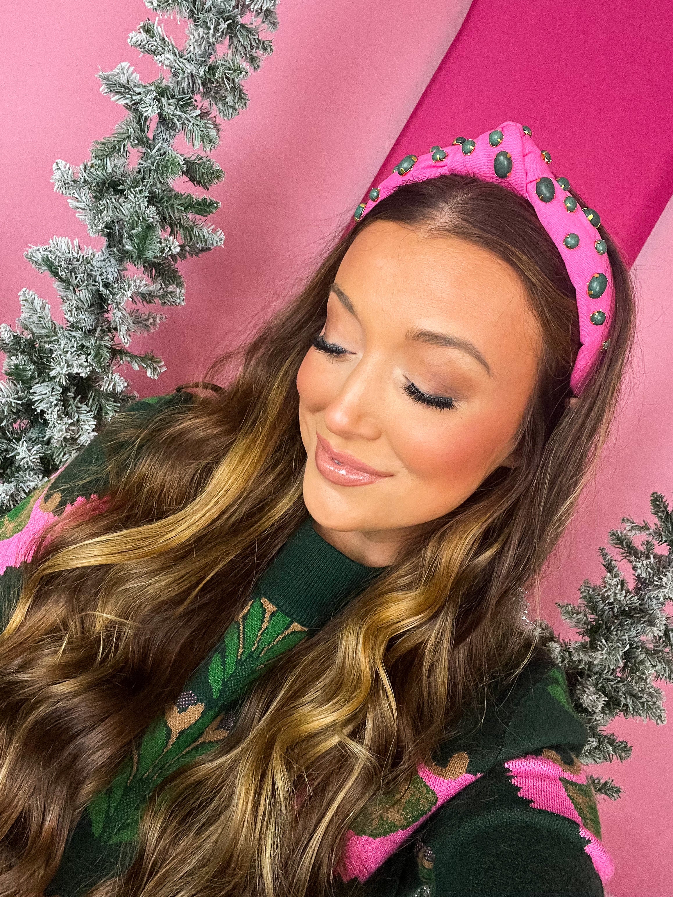 Bubblegum with Green Stone Slim Hello Eddie Headband