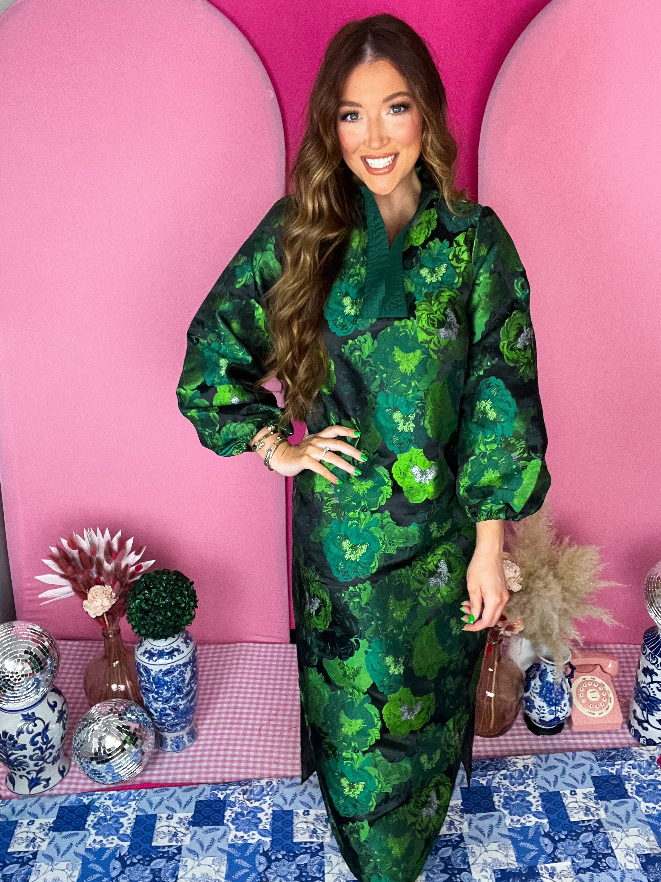 Elizabeth Green Jacquard Dress