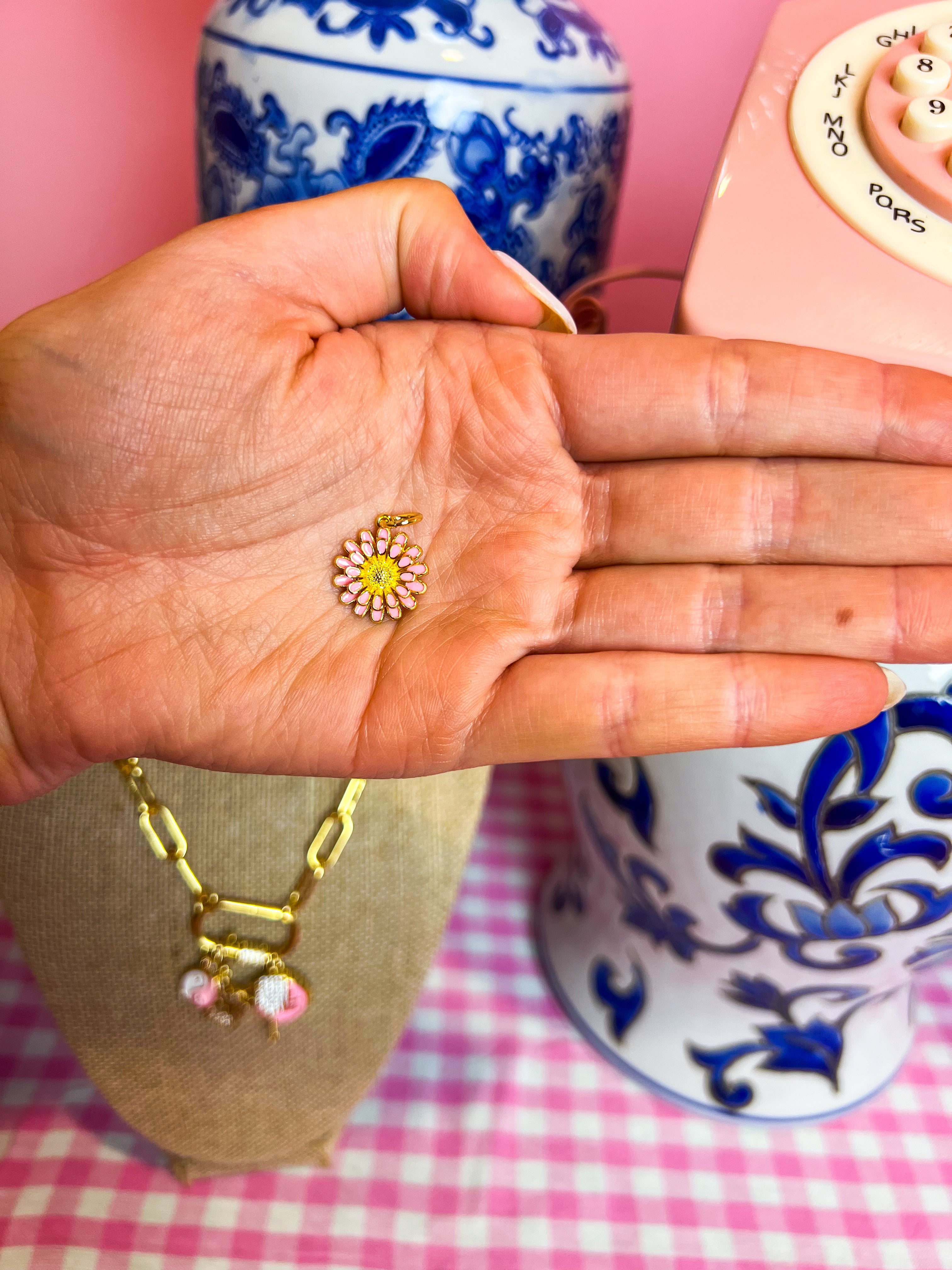 Pink Daisy Enamel Charm