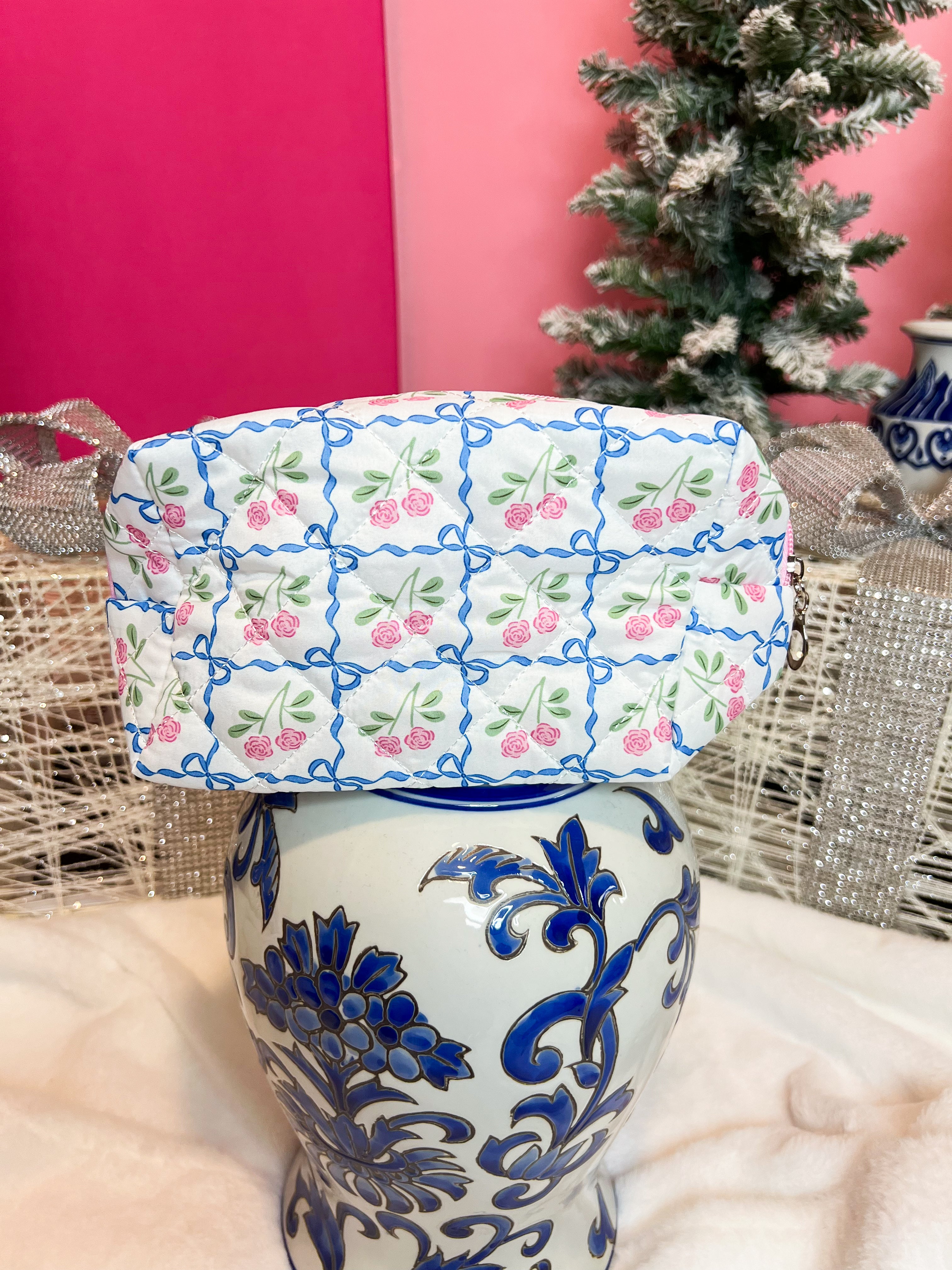 Bow Quilted Makeup Bag