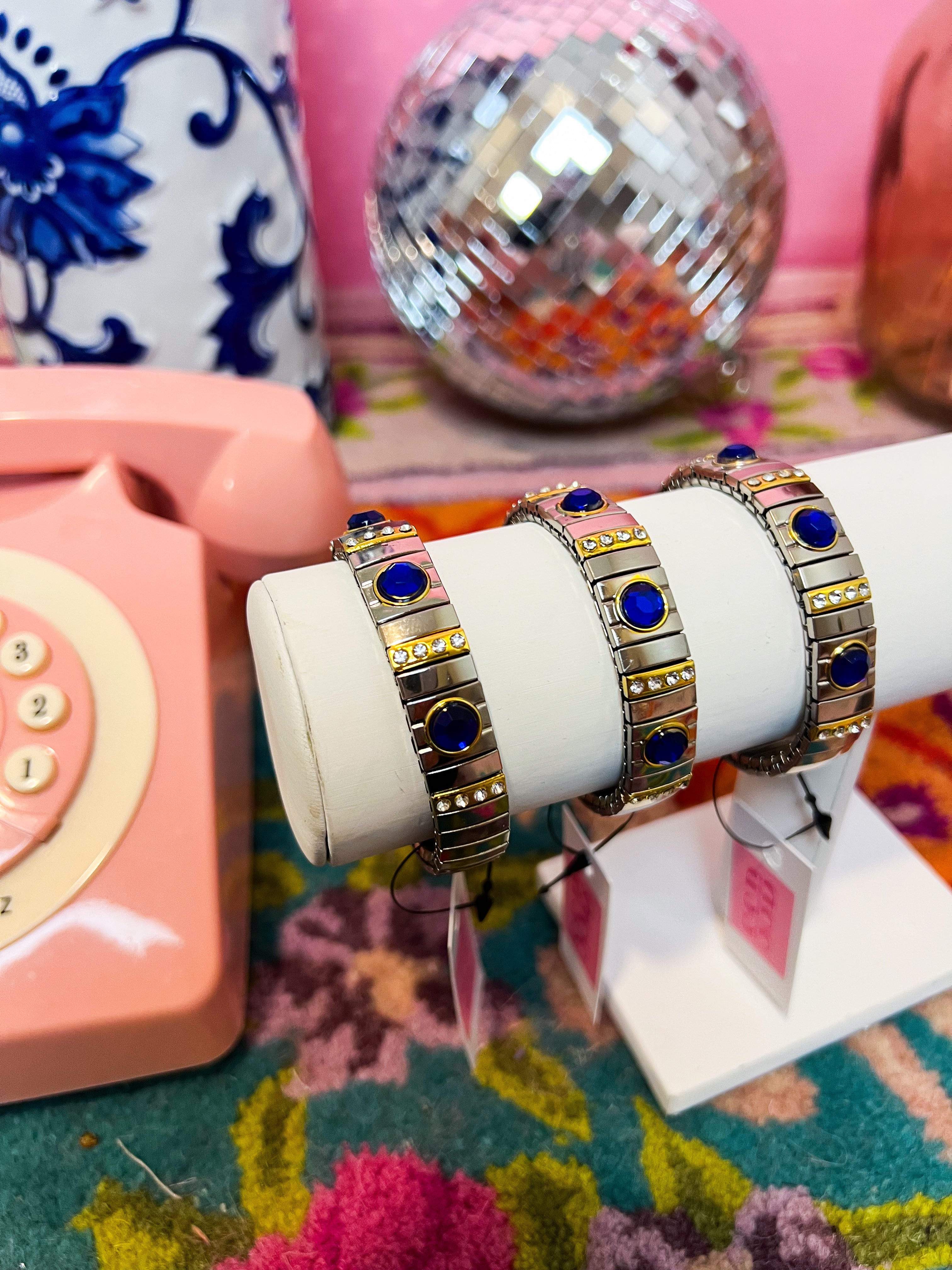 Silver Watch Band Bracelet with Gold + Royal