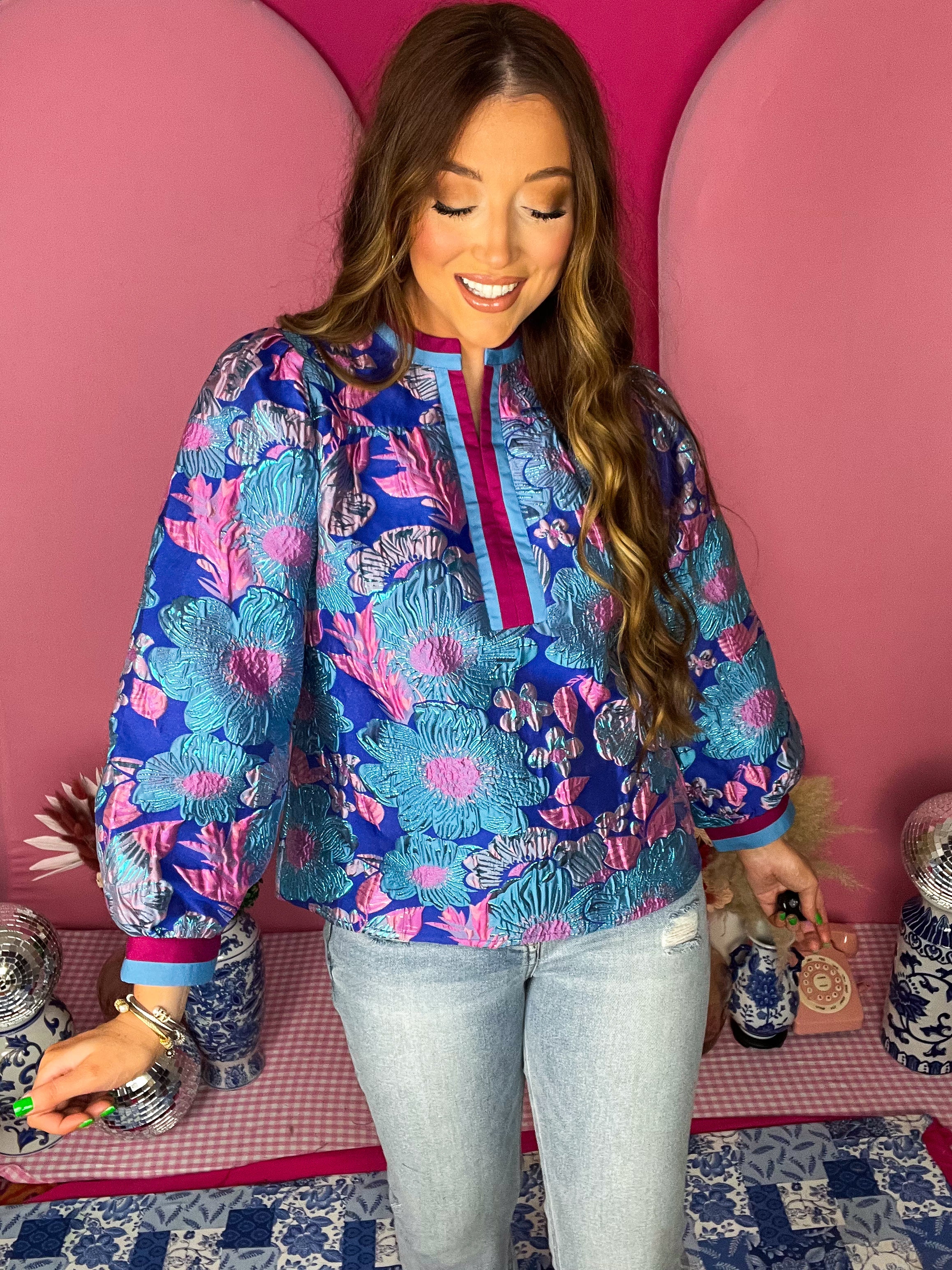 Chole Royal Jacquard Top