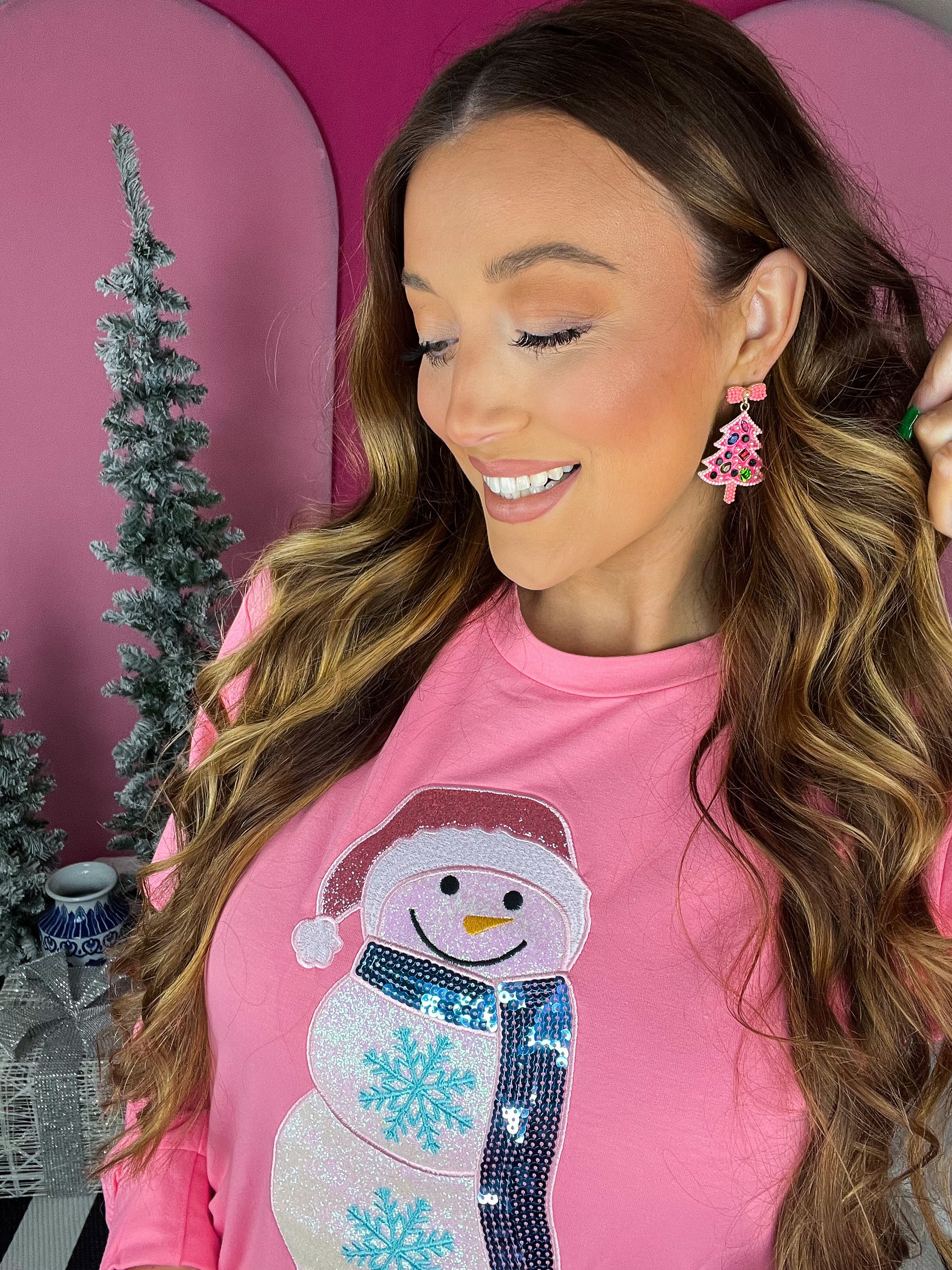 Pink Jewel Beaded Christmas Tree Earring