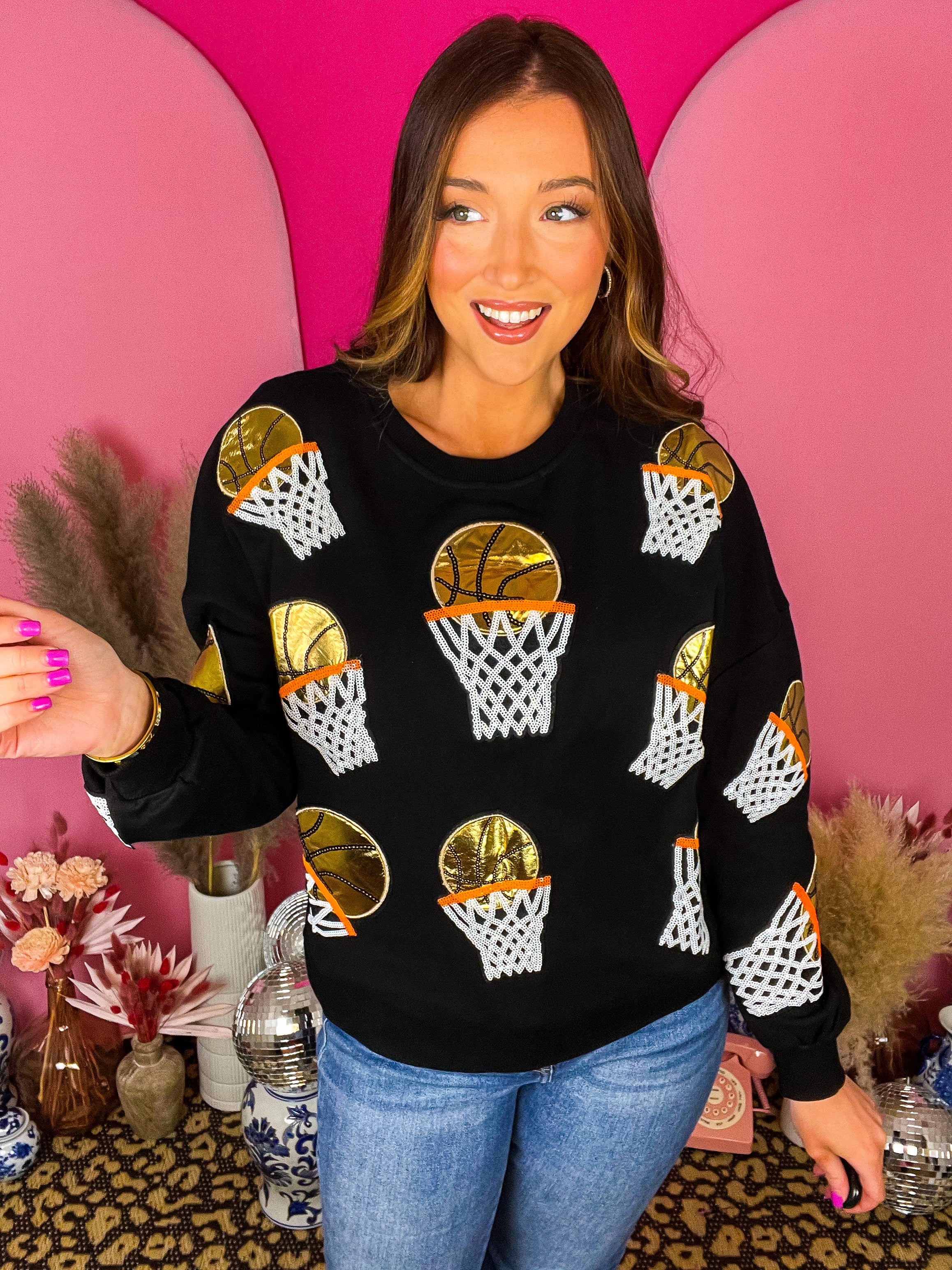 Black Sequin Basketball Pullover