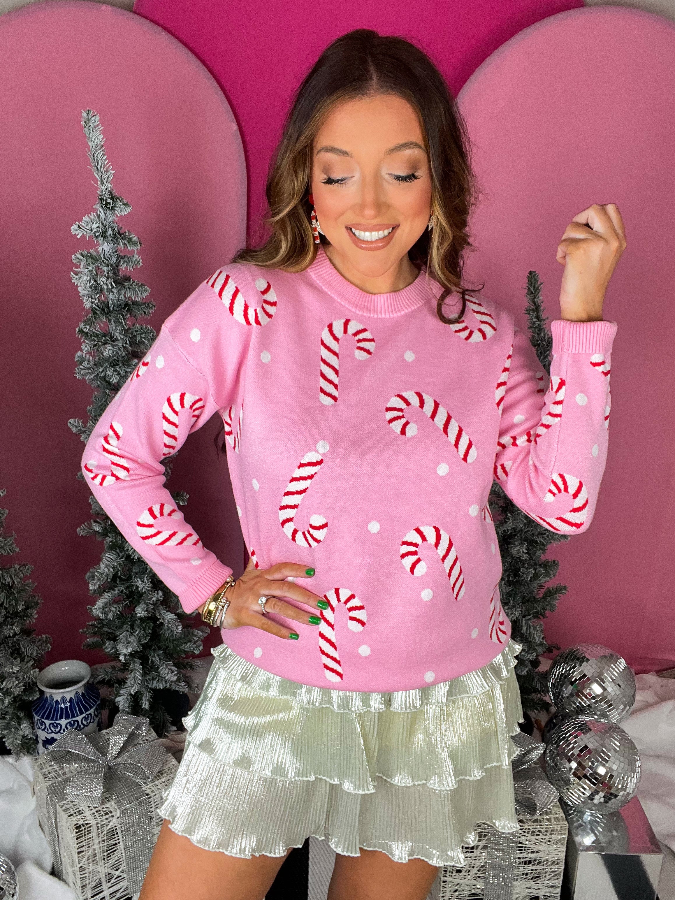 Pink Candy Cane Sweater