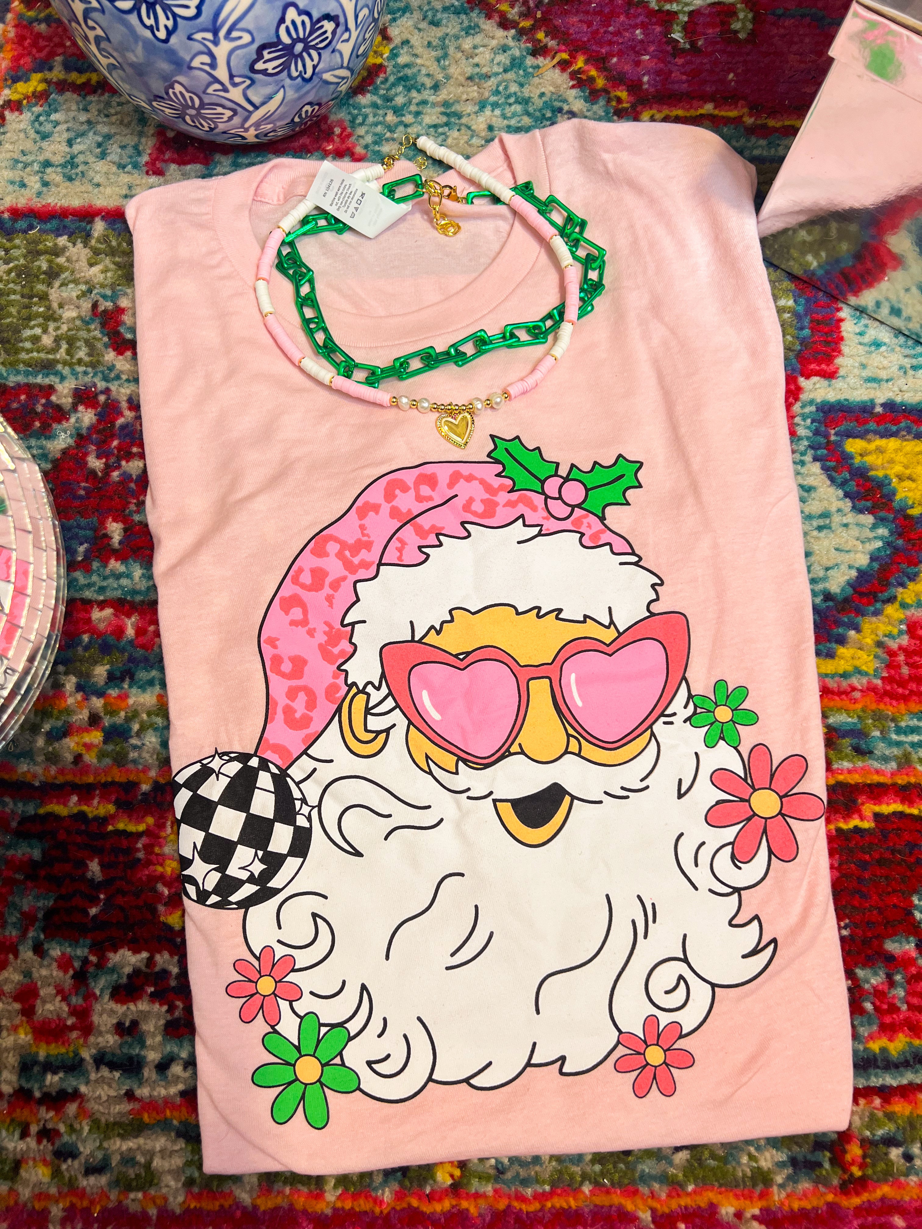 Blush Disco Pink Santa Graphic Tee